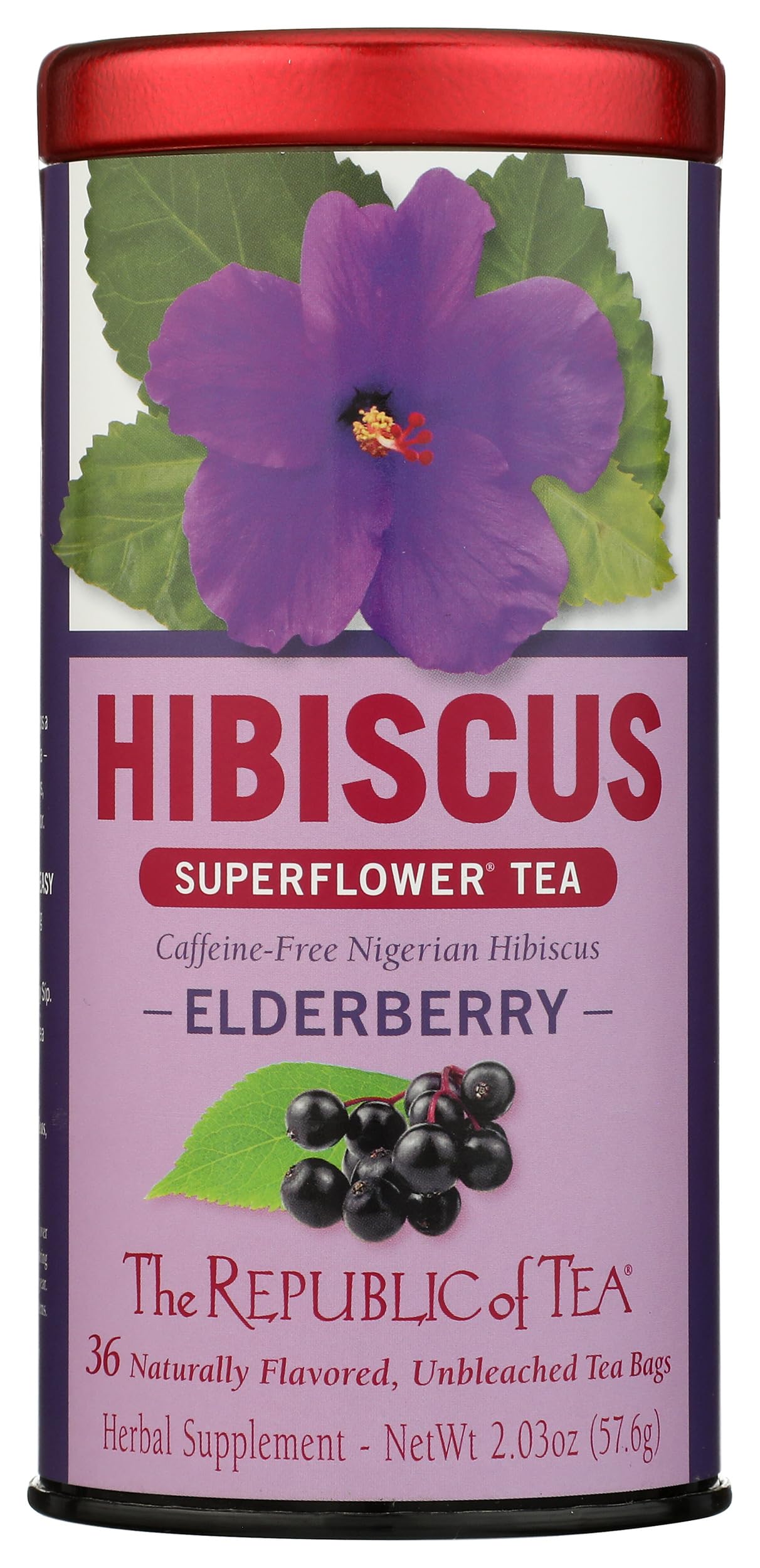 Republic of Tea Hibiscus Elderberry Herbal Tea Bags 36 Count, 36 CT