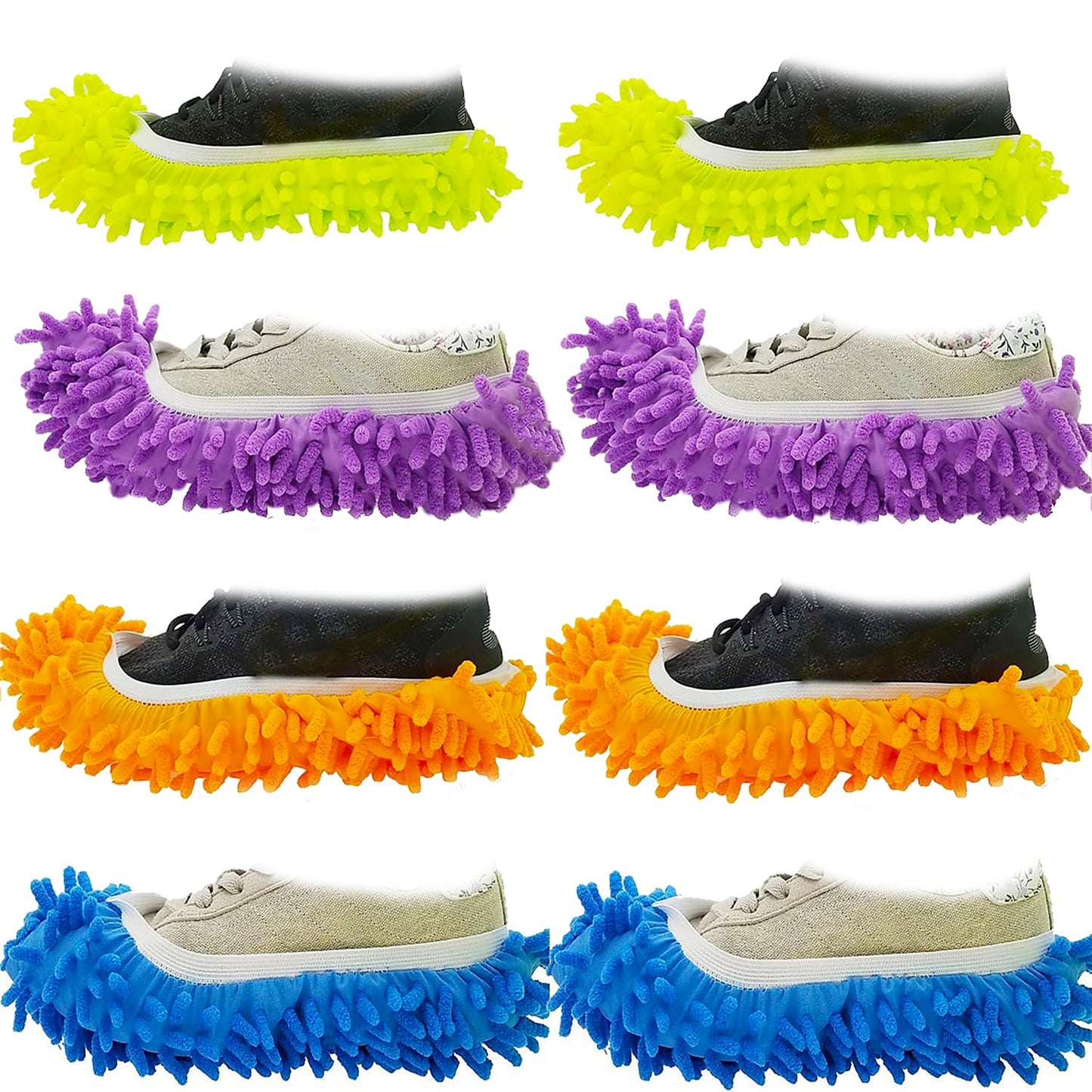 M-jump 8 PCS 4 Pairs Duster Mop Slippers Cover, Multi Function Chenille Fibre Washable Dust Mop Floor Cleaning Shoes for Bathroom, Office, Kitchen