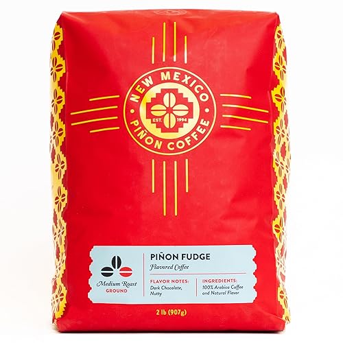 New Mexico Piñon Piñon Fudge Ground Coffee Medium Roast 100% Brazilian Arabica, Naturally Flavored Rich Chocolate & Nutty Scoop & Brew Grounds - 2 Lb