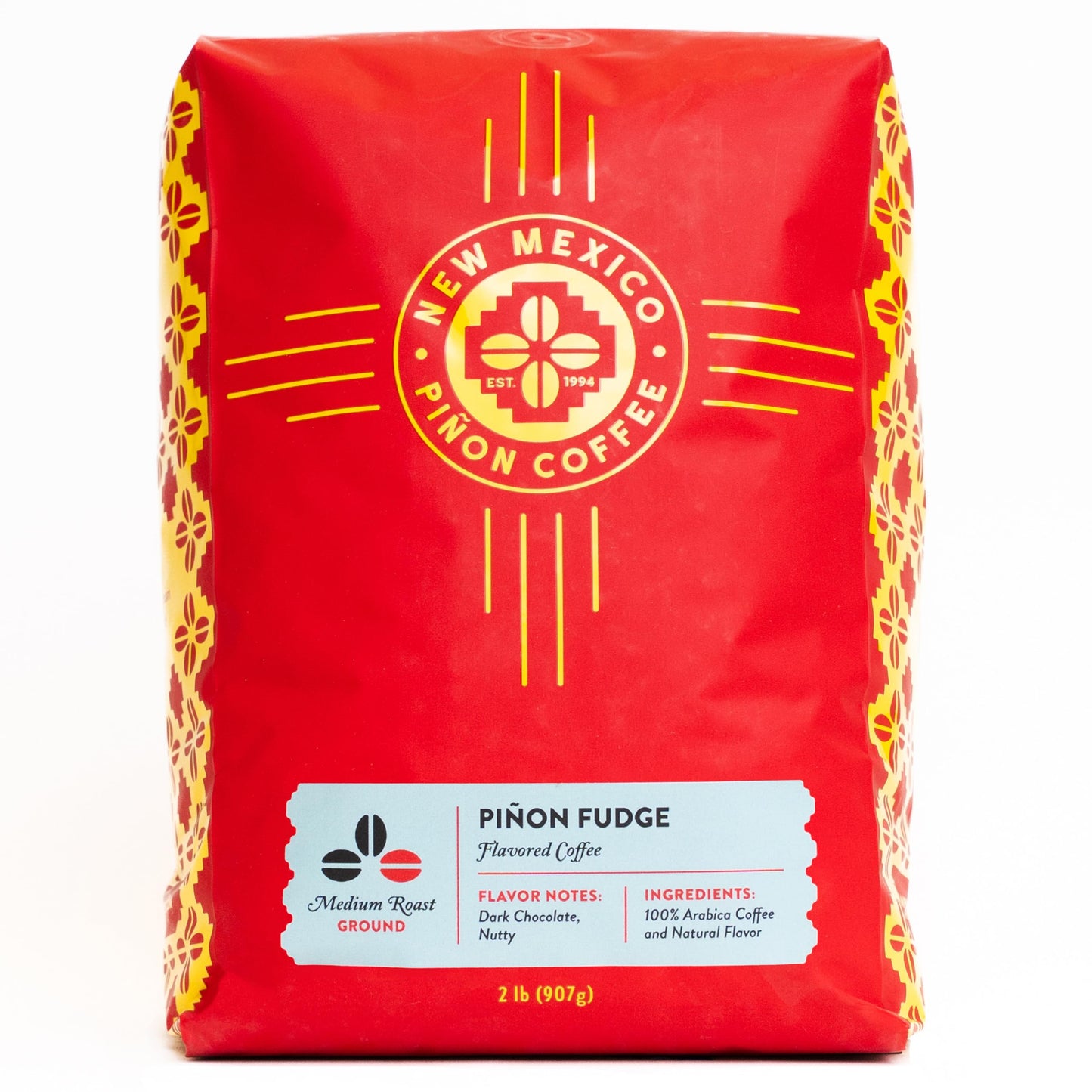New Mexico Piñon Piñon Fudge Ground Coffee Medium Roast 100% Brazilian Arabica, Naturally Flavored Rich Chocolate & Nutty Scoop & Brew Grounds - 2 Lb