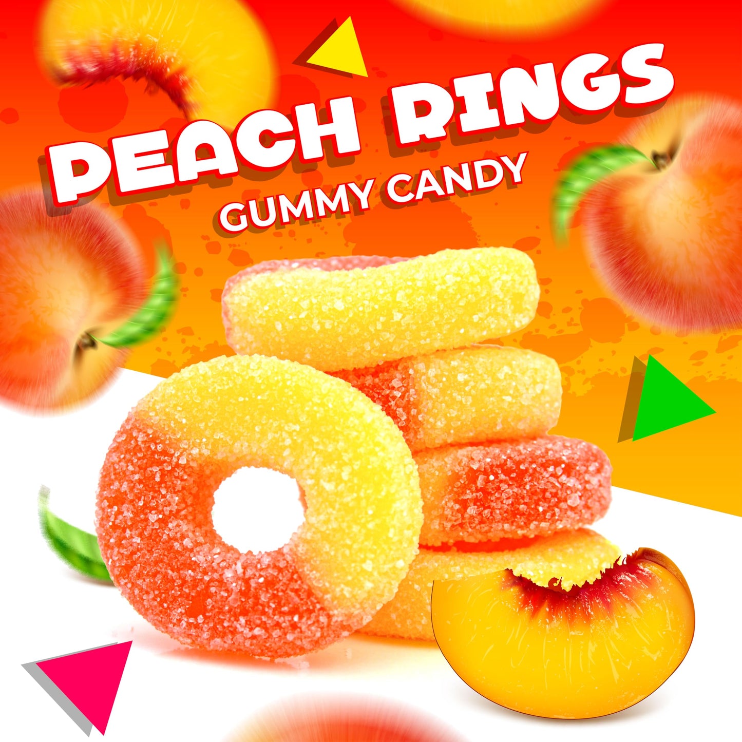 Peach Rings Gummy Candy, Sour and Sweet Sugar-Dusted Treat (5 Pound Bag)