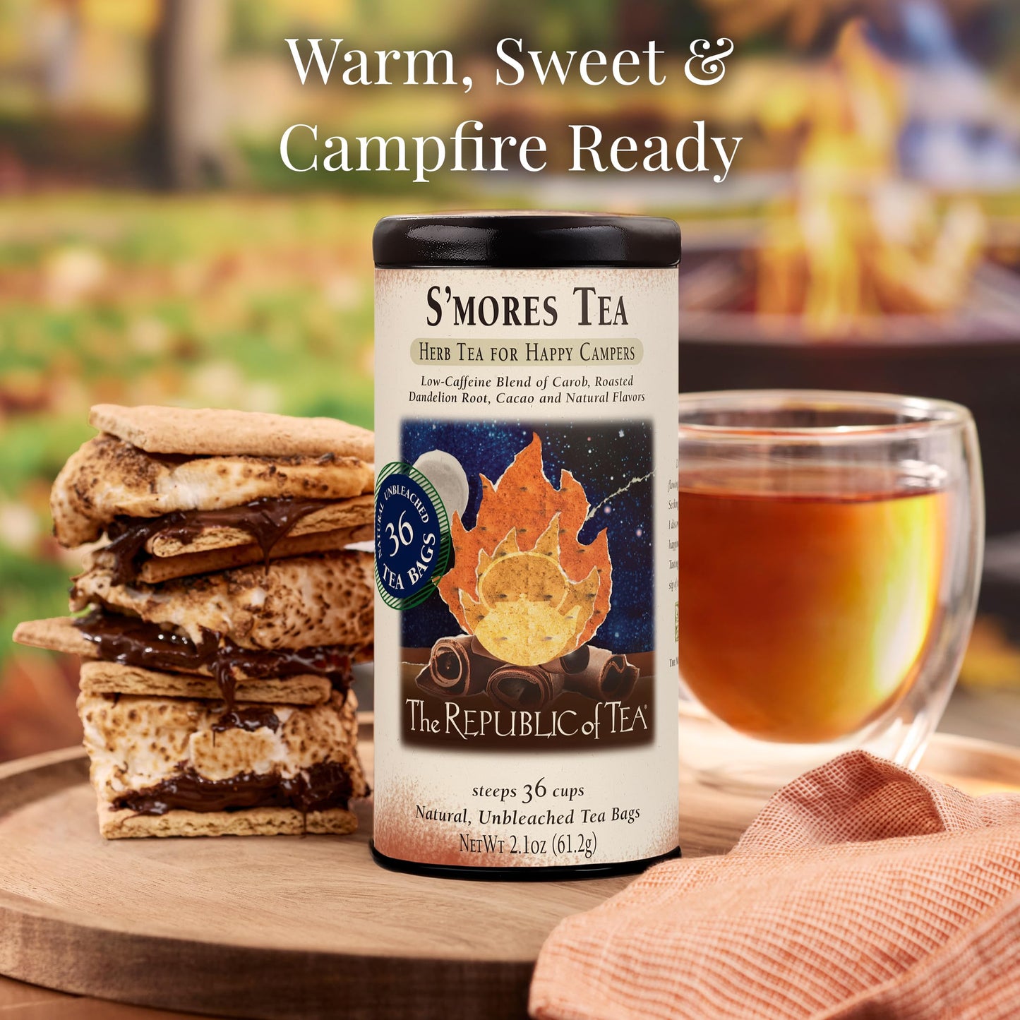 The Republic of Tea - S’mores Herbal Chocolate Tea Tin, 36 Low-Caffeine Tea Bags