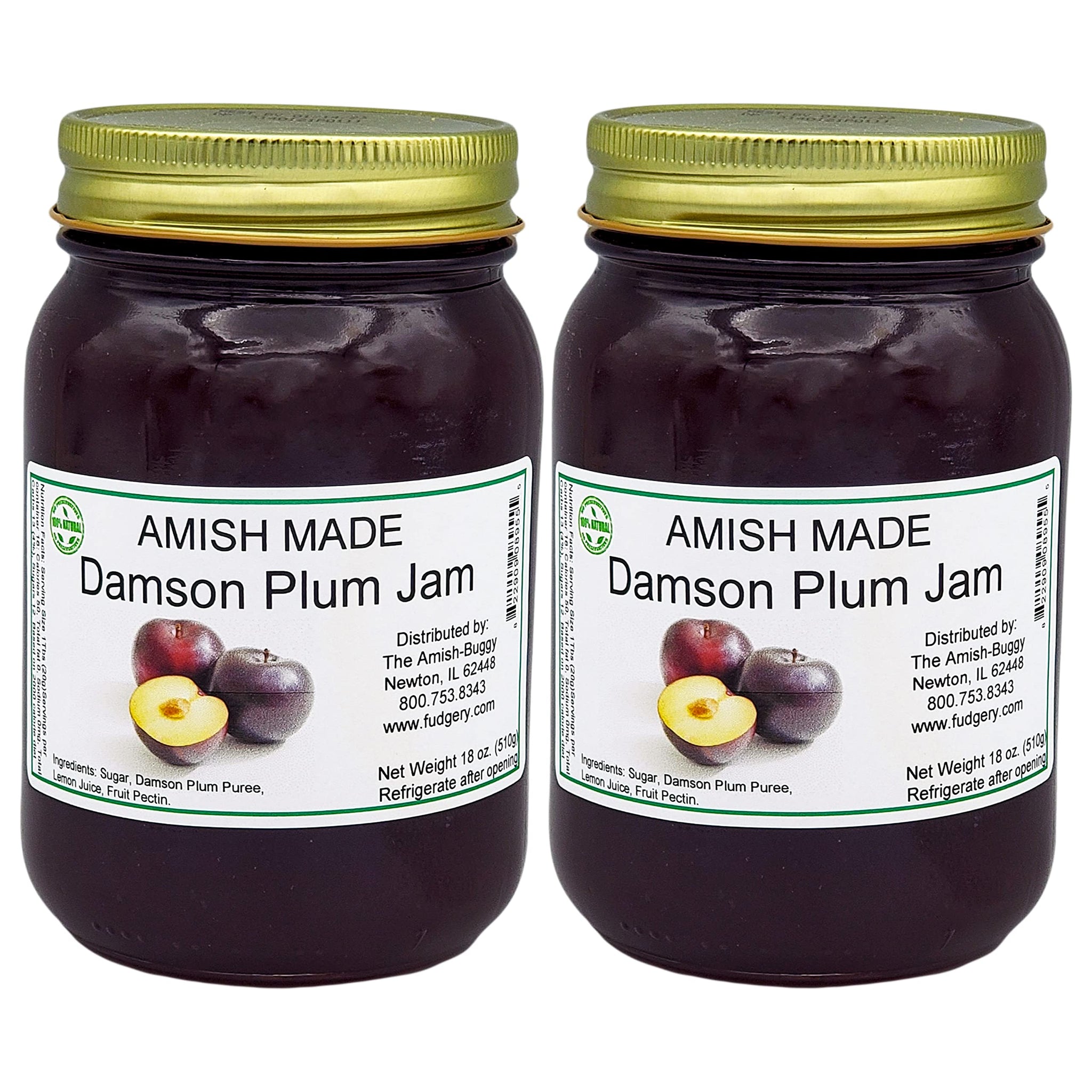 Amish Damson Plum Jam - Two 18 Oz Jars