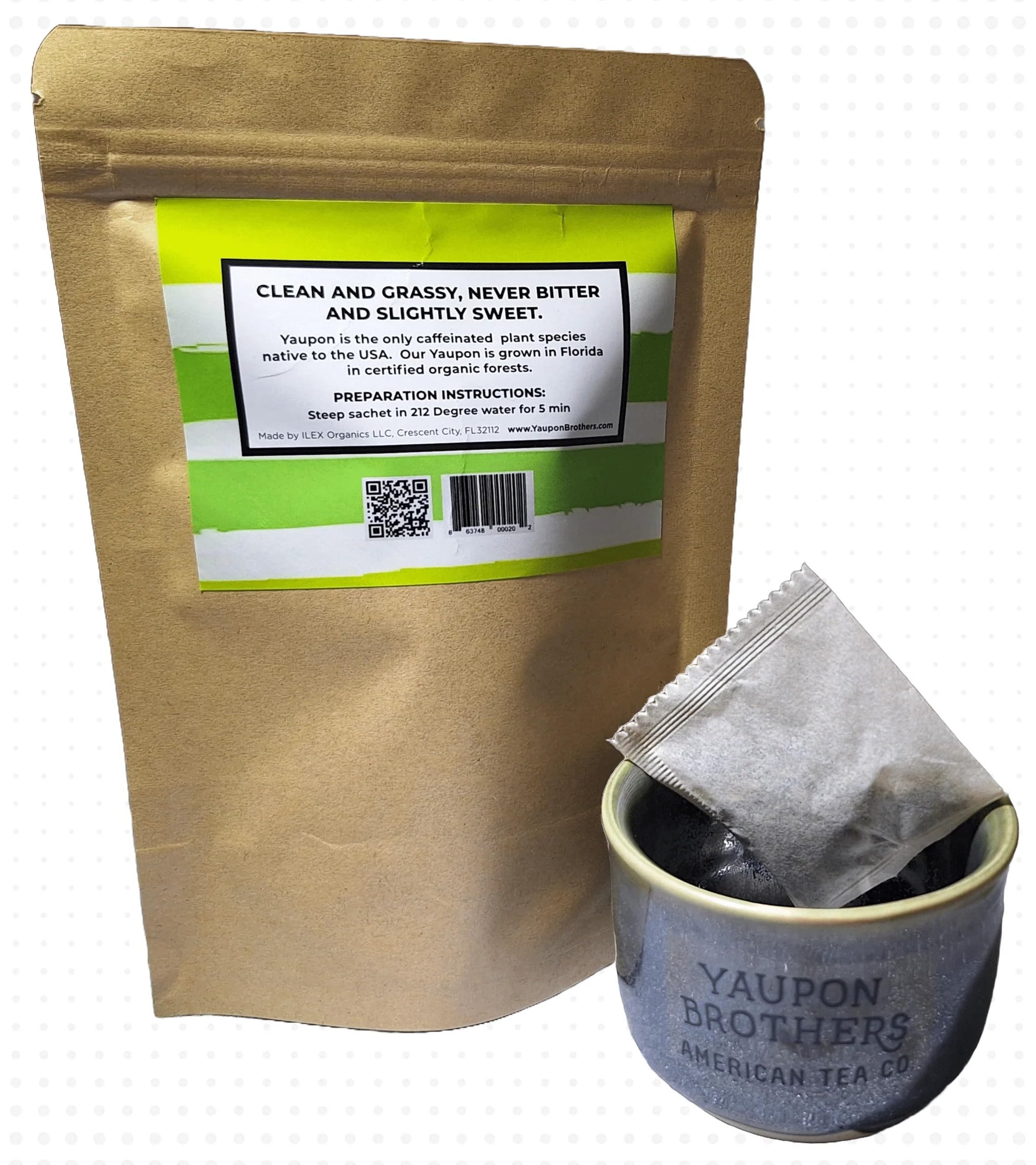 Yaupon Brothers American Green Yaupon Tea - 16 Eco-Friendly Organic Green Tea Bags Crafted from Antioxidant Rich Yaupon Organic Leaves - Caffeinated