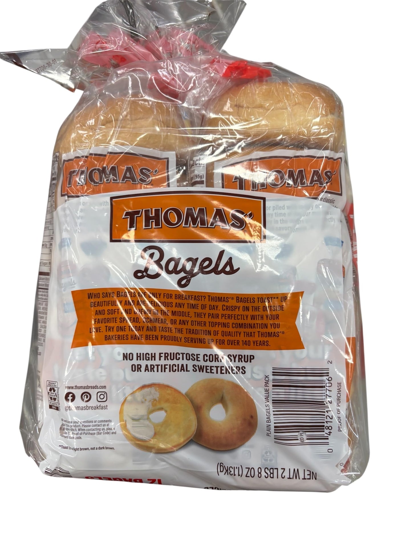 Thomas' Bagels Plain, No High Fructose Corn Syrup, 10 grams of protein, 12 Pre-Sliced Bagels, 40 oz