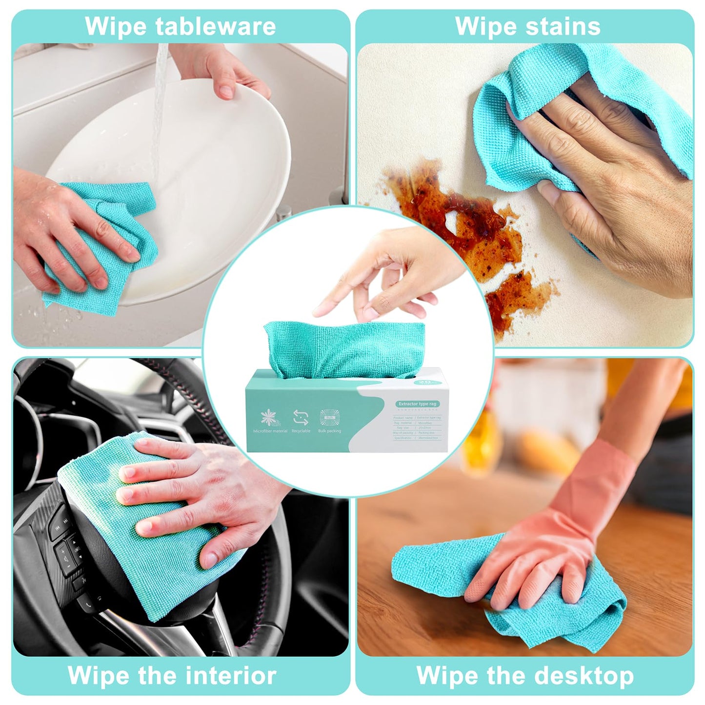 Luiruey Microfiber Cleaning Cloth Rags in A Box (20 Count) - 7.9" x 7.9" Reusable for Cars - Edgeless Terry Towels, Small Microfiber for Home, Kitchen