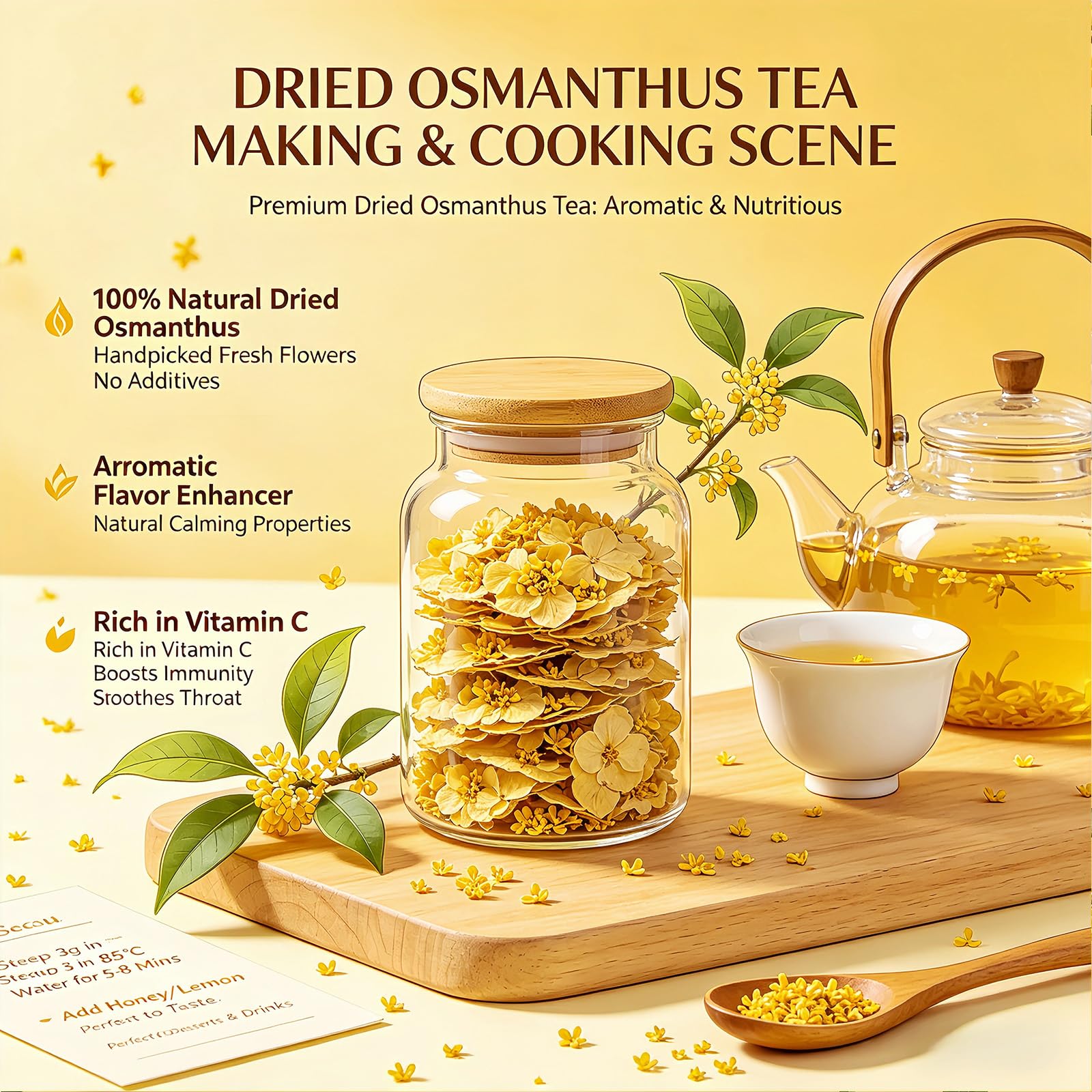Dried Osmanthus Flowers 1.2oz - Fragrant Loose Leaf for Tea, Baking & Infusions - Premium Grade - 35 g