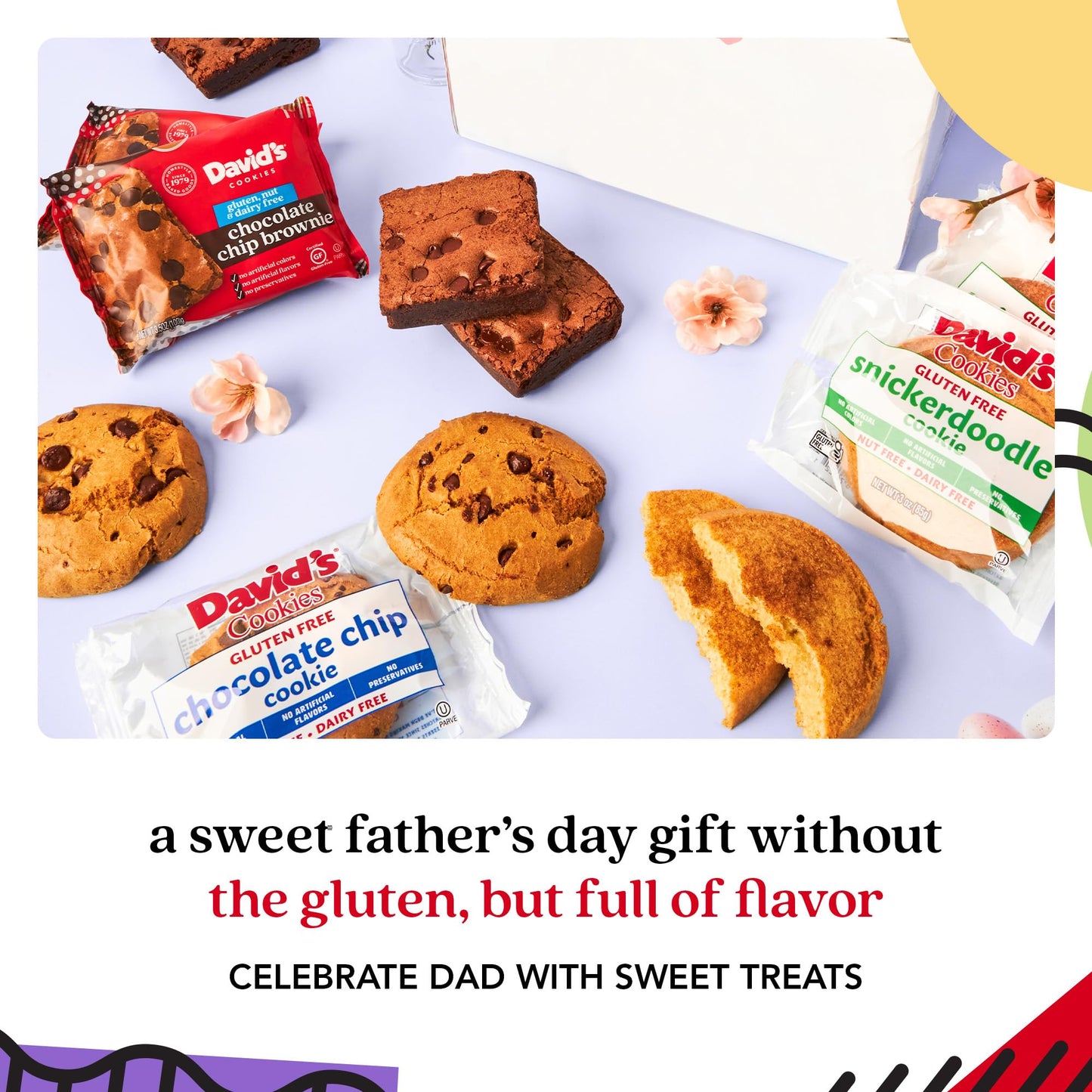 David’s Cookies Father's Day Gluten-Free Cookies and Brownies Gift Tin - Chocolate Chip Cookies and Brownies in Celebrate Dads Sweet Sampler - Gourmet