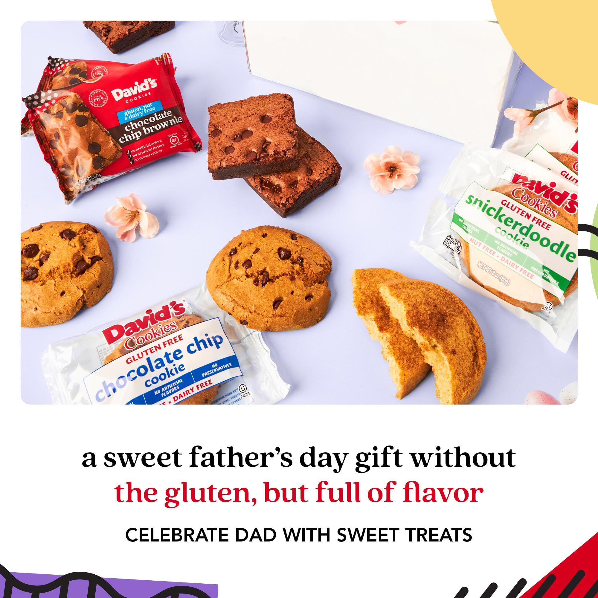 David’s Cookies Father's Day Gluten-Free Cookies and Brownies Gift Tin - Chocolate Chip Cookies and Brownies in Celebrate Dads Sweet Sampler - Gourmet