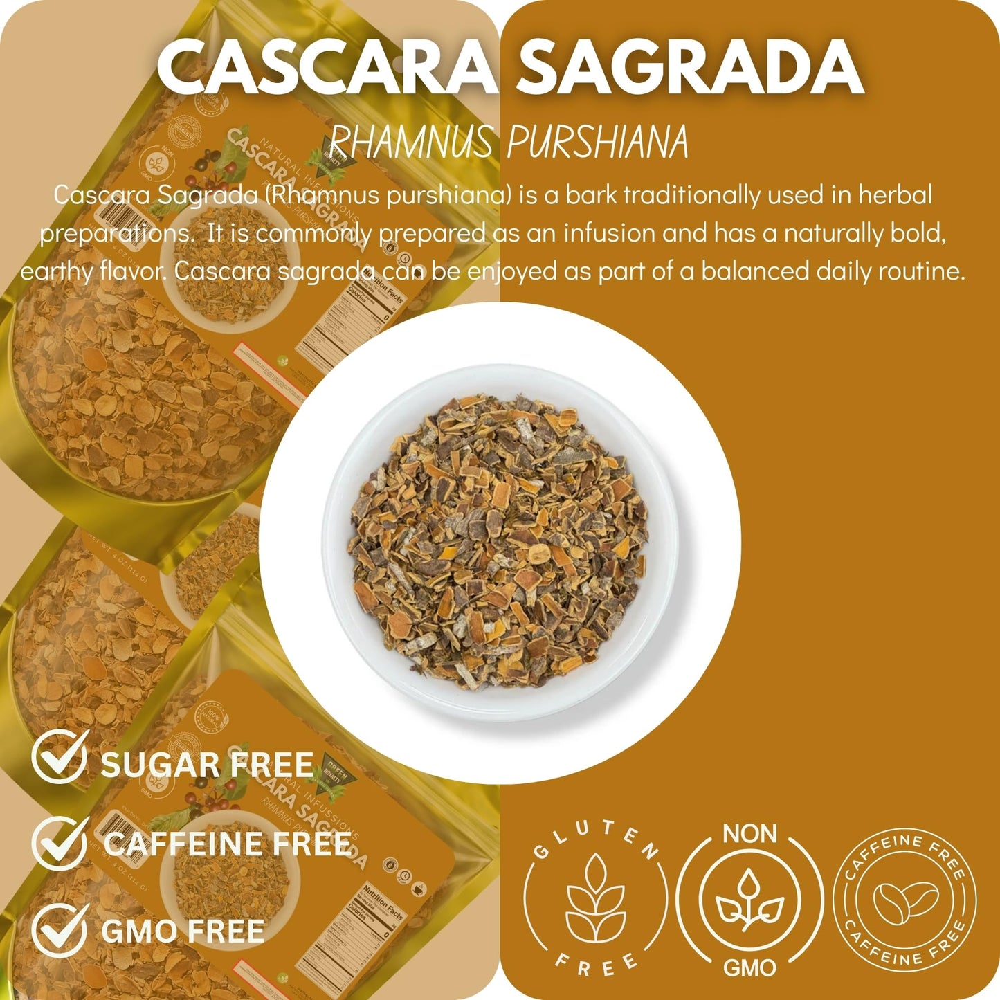 GREEN ROYALTY Cascara Sagrada Loose Tea Bark 4 oz (113g) | Rhamnus Purshiana | Wildcrafted Herbal Tea | Resealable Bag | 100% All Natural
