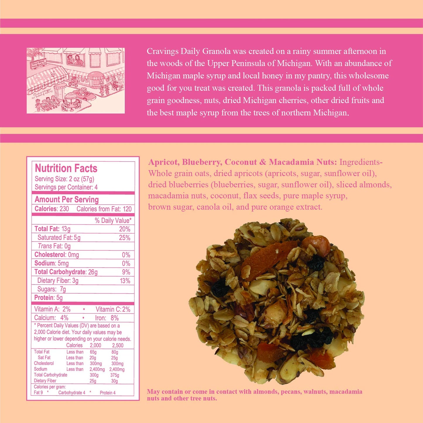 Cravings Daily Granola Variety- 3 Pack- Apricot, Blueberry, Coconut & Macadamia Nut, Blueberry, Cherry, Cranberry & Pumpkin Seed and Michigan Cherry
