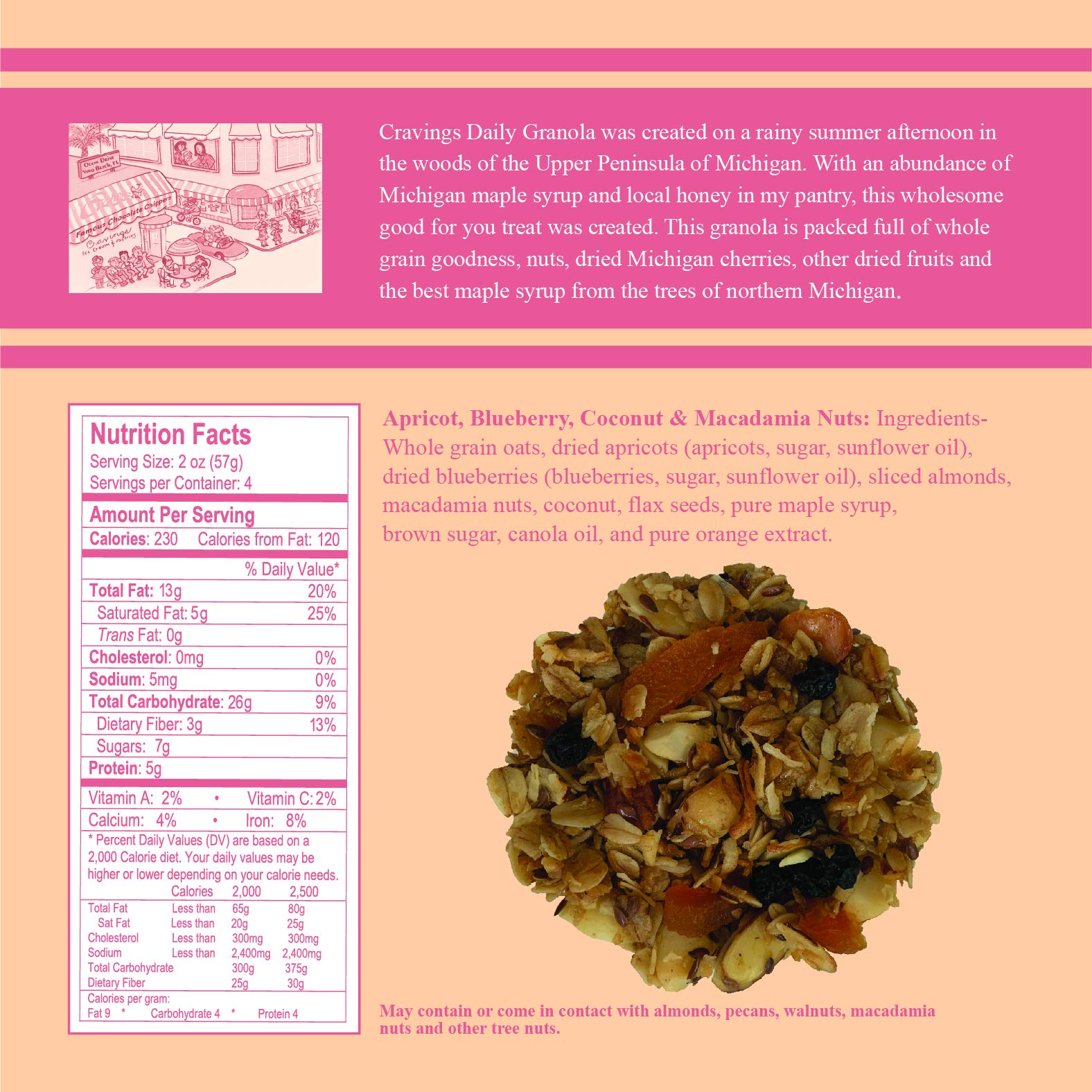 Cravings Daily Granola Variety- 3 Pack- Apricot, Blueberry, Coconut & Macadamia Nut, Cranberry, Orange & Roasted Nut and Blueberry, Cherry, Cranberry