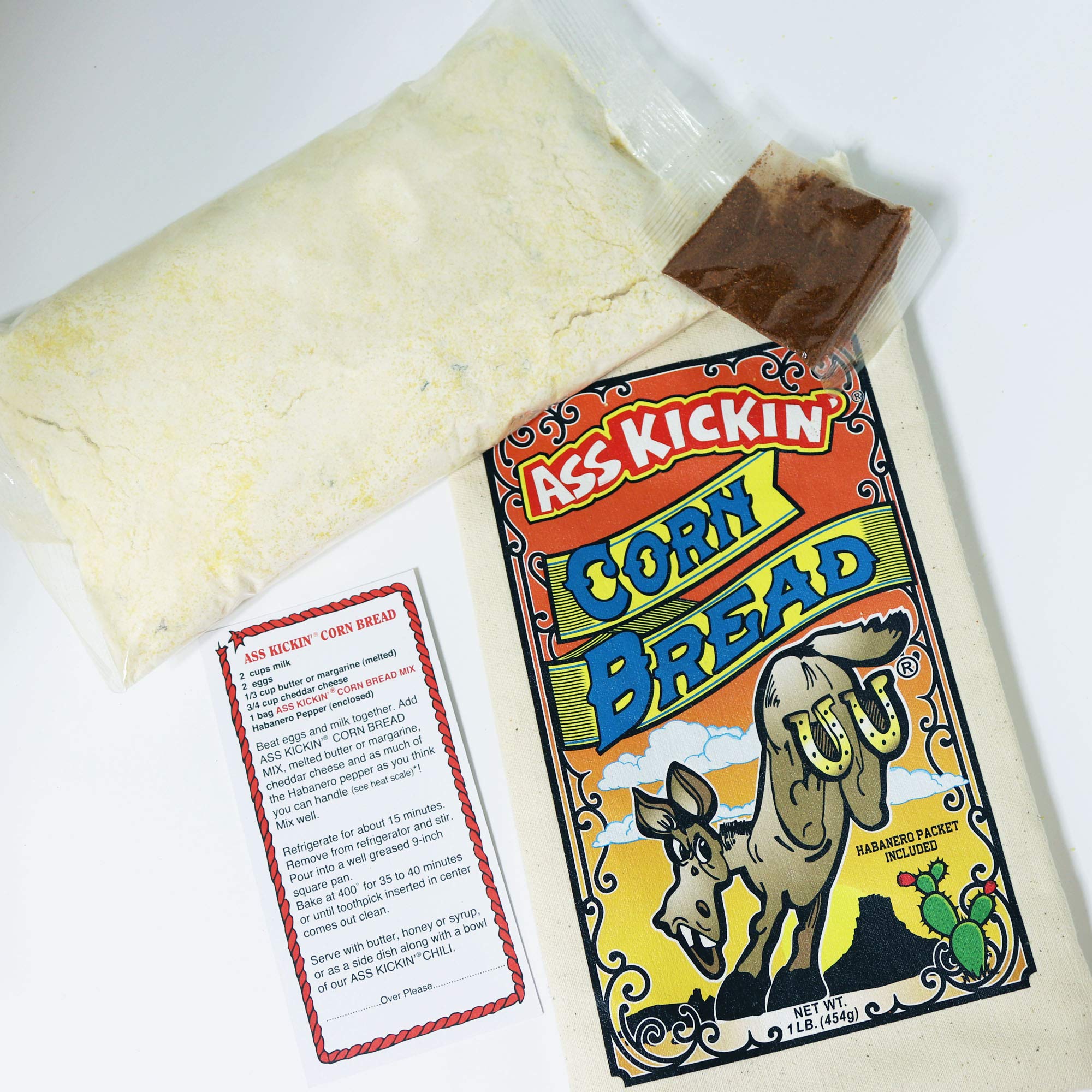 Ass Kickin' Corn Bread - A full flavor bread mix which includes a packet of habanero pepper so you can flavor to taste. Packed in a canvas bag. by Southwest Specialty Food
