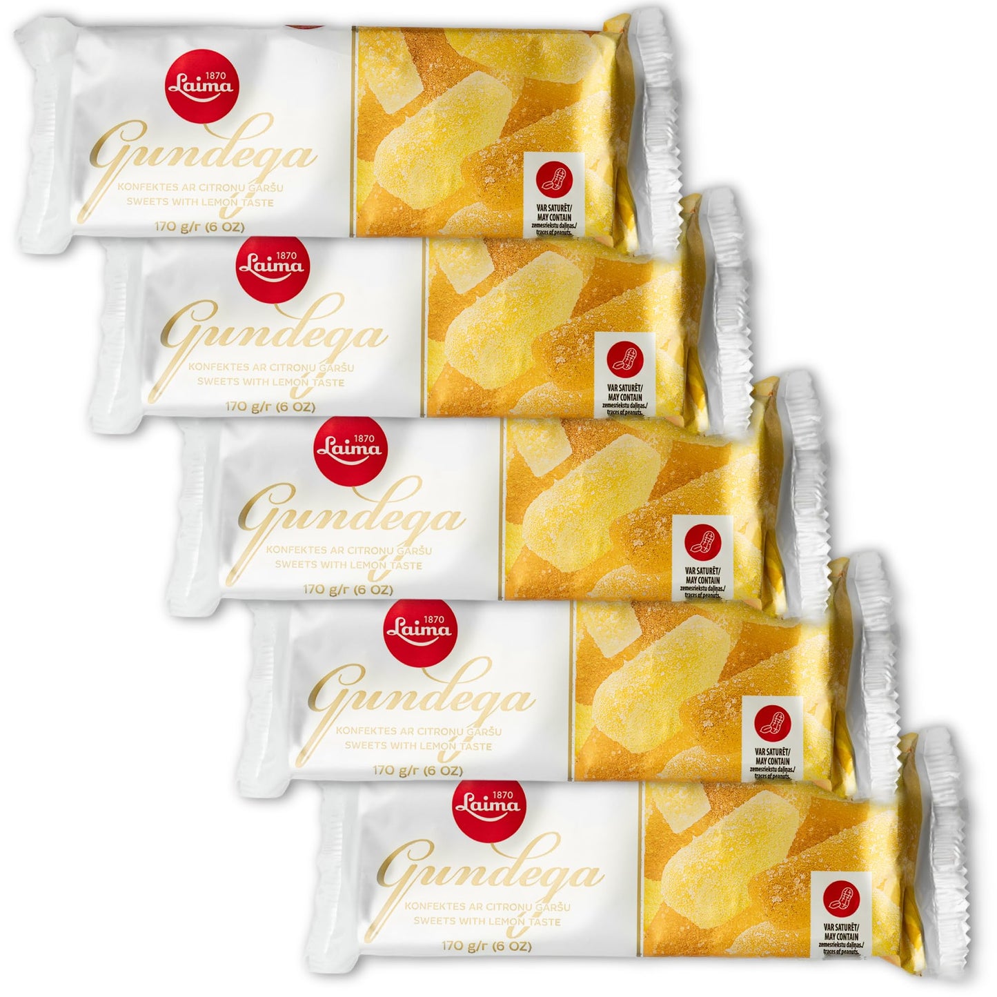 Laima Lemon Agar Jelly Slices, 170 g Package (Pack of 5), Gundega (Buttercup)