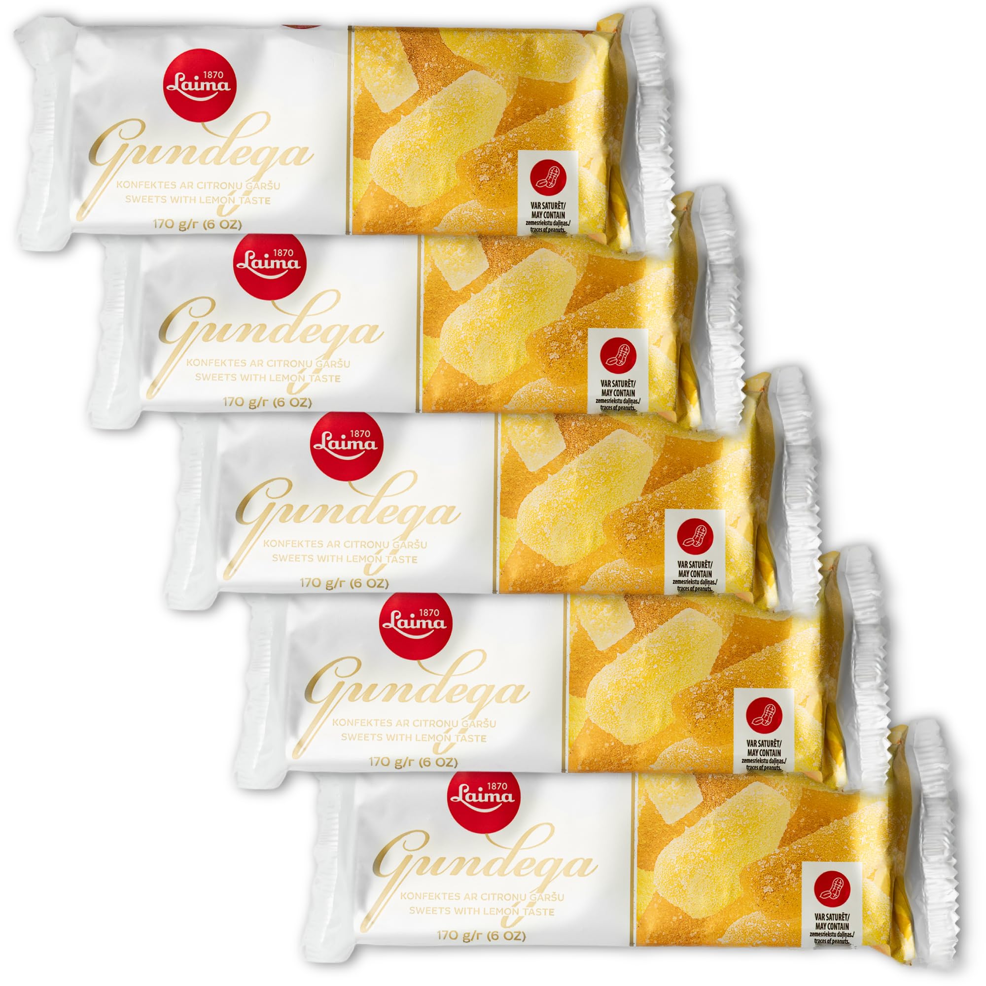 Laima Lemon Agar Jelly Slices, 170 g Package (Pack of 5), Gundega (Buttercup)