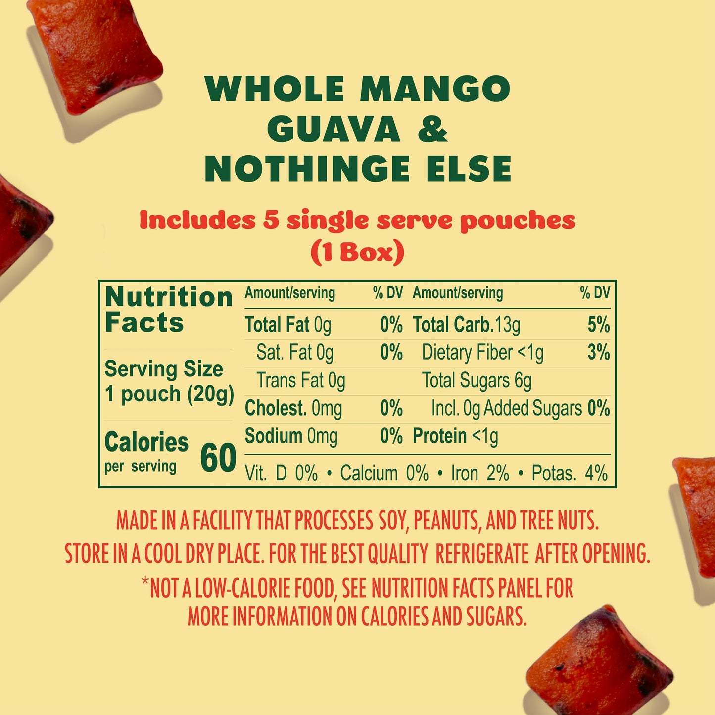 SOLELY - Organic Mango & Guava Whole Fruit Gummies (1 Box, 5 Single Serving Bags per Box) - Real Fresh Fruit - Healthy Snacks for Adults & Kids - Non