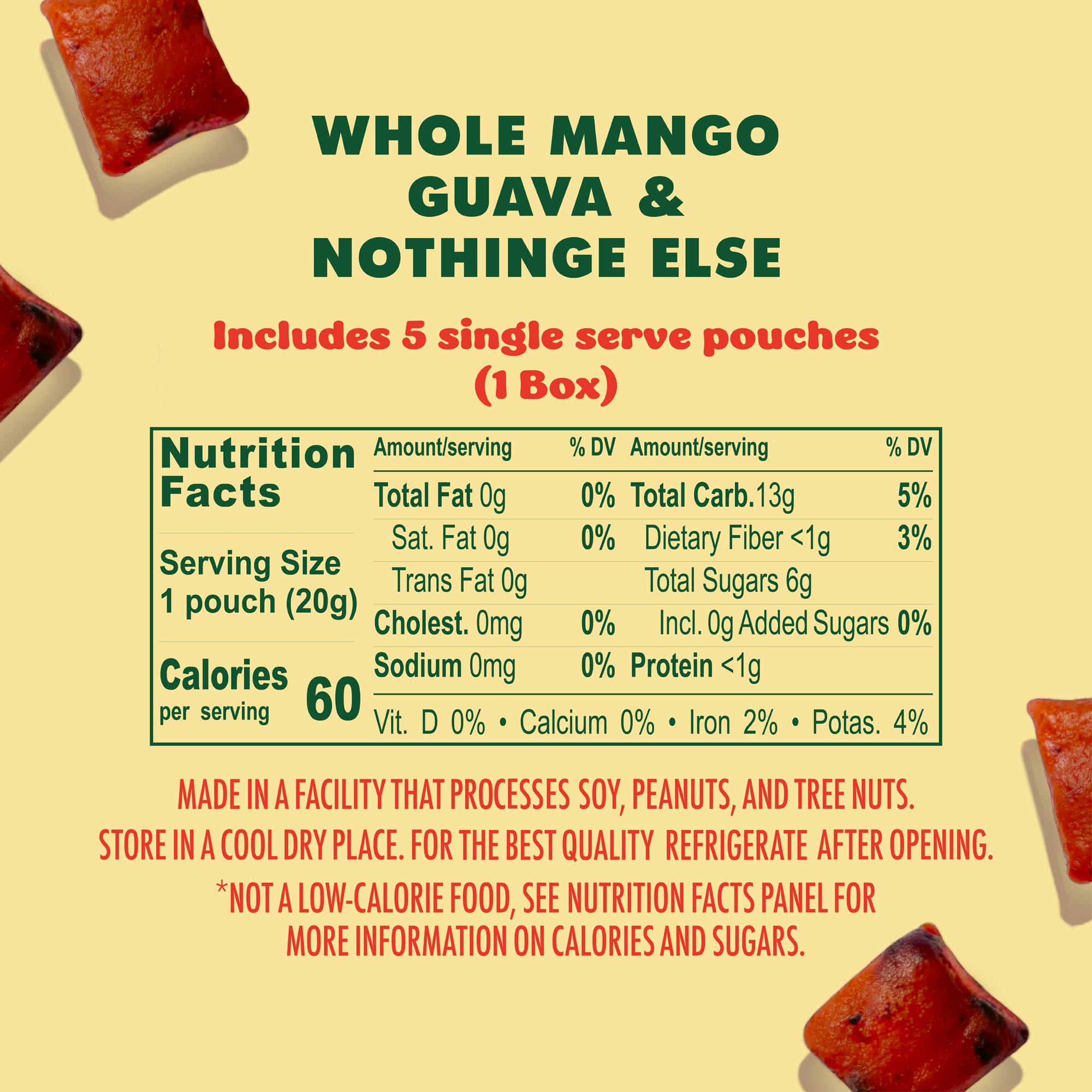 SOLELY - Organic Mango & Guava Whole Fruit Gummies (1 Box, 5 Single Serving Bags per Box) - Real Fresh Fruit - Healthy Snacks for Adults & Kids - Non