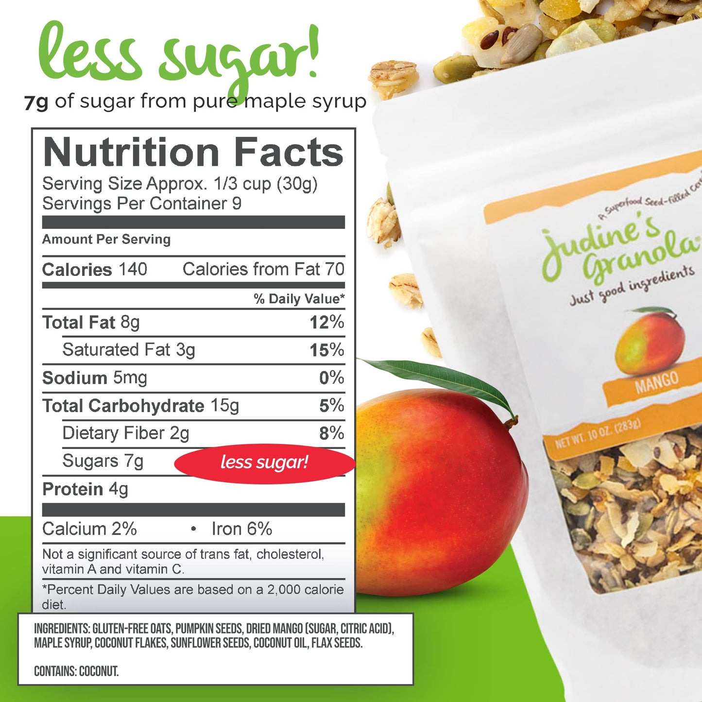 Judine's Granola Healthy Whole Grain Oats, Mango, 10 Ounces, Pack of 1