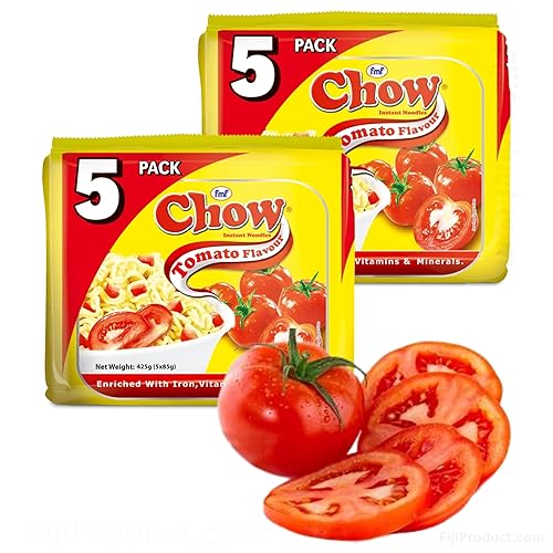 Chow Instant 2 Minute Noodles - TOMATO Flavor with Seasonings (Pack of 2 x 5 Packs x 85g) So Delicious Meal ... HALAL