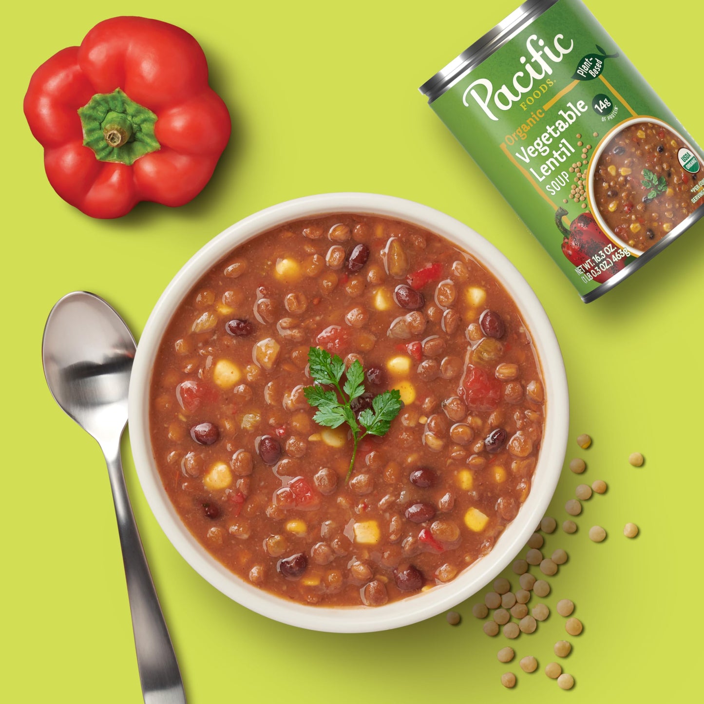 Pacific Foods Organic Vegetable Lentil Soup, Plant Based, 16.3 oz Can
