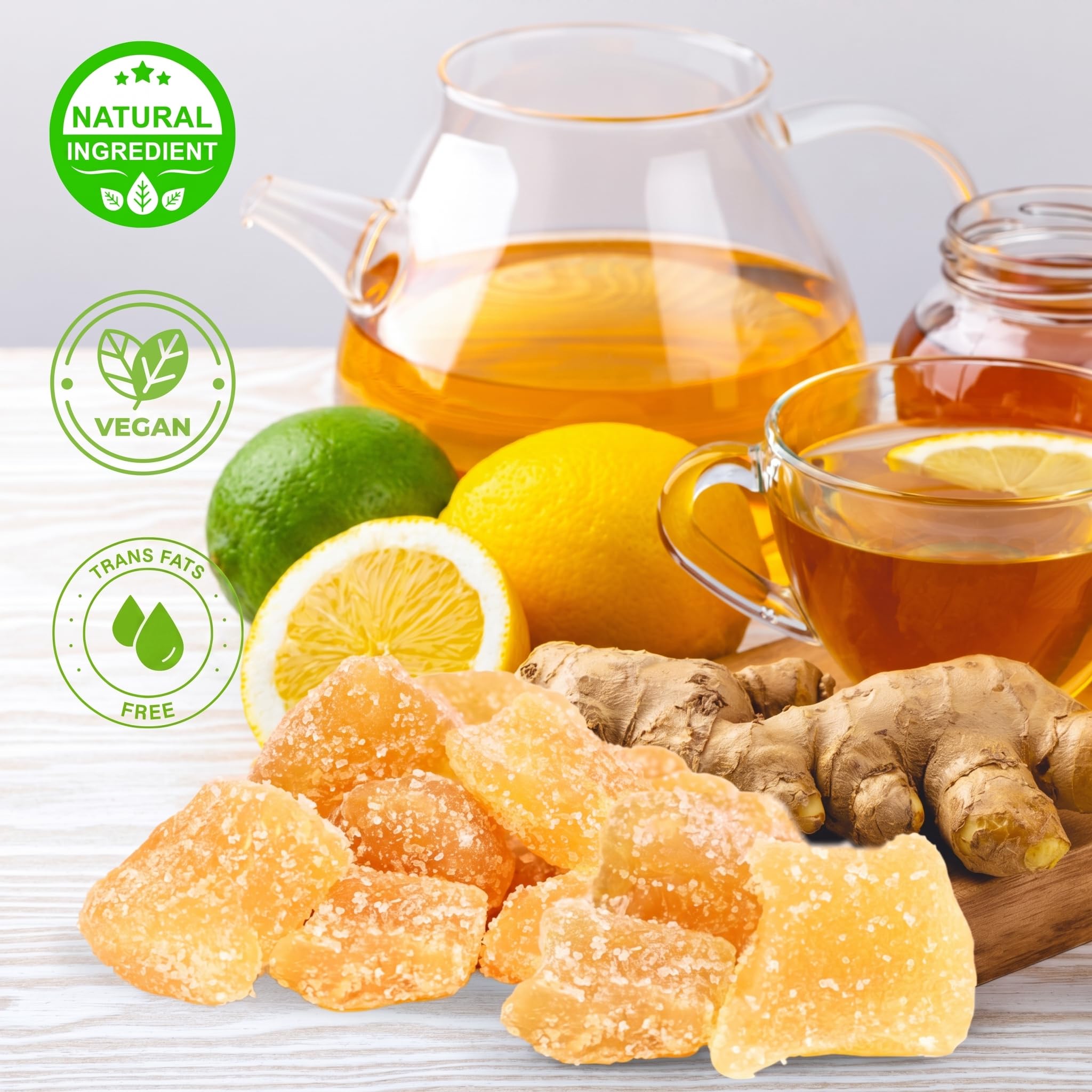 Crystallized Ginger Chunks with Lime by It's Delish, 2.5 Lb Jumbo Reusable Container | Lime Flavored Candied Dried Ginger Fruit Chews Natural Candy