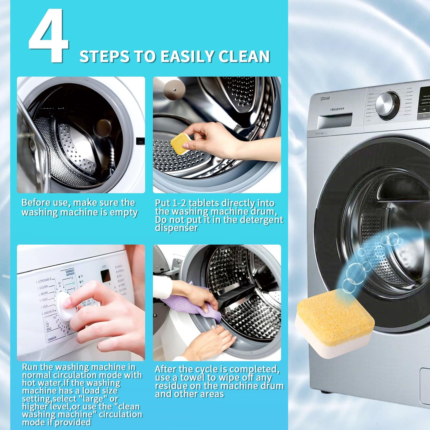 Anmoro Washing Machine Cleaner Tablets,24 Pack Deep Cleaning Tablets for HE,Front & Top Load Washers - Eliminates Odor-Causing Buildup,Debris from the