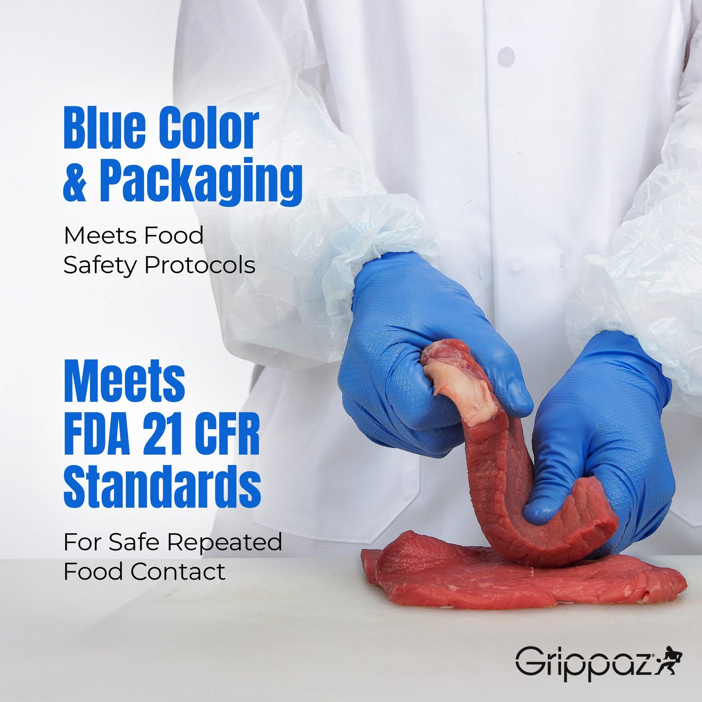 PIP Grippaz Food Plus 8 Mil Nitrile 12" Disposable Gloves 48-Pack, Fish Scale Grip, Enhanced Fatty Food Handling, Blue, Medium (67-308/M)