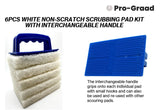 Handled Bath Scrubber 6 Piece Heavy Duty Cleaning Scrub Sponge Brush Bathroom Scouring Pads White Non-Scratch Remove Soap Scum Cleaning Shower Tile