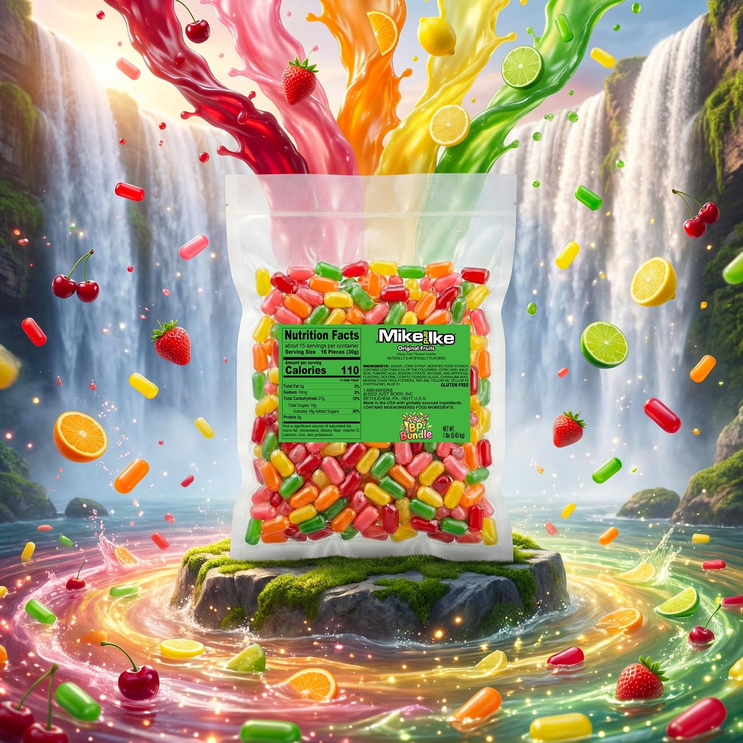 MIKE AND IKE Fruit Candy - 1lb Bulk Bag for Easy Sharing, Storing, and Freshness - Mixed Candied Fruit Chewy, Juicy Variety Pack, Best Candy Snack