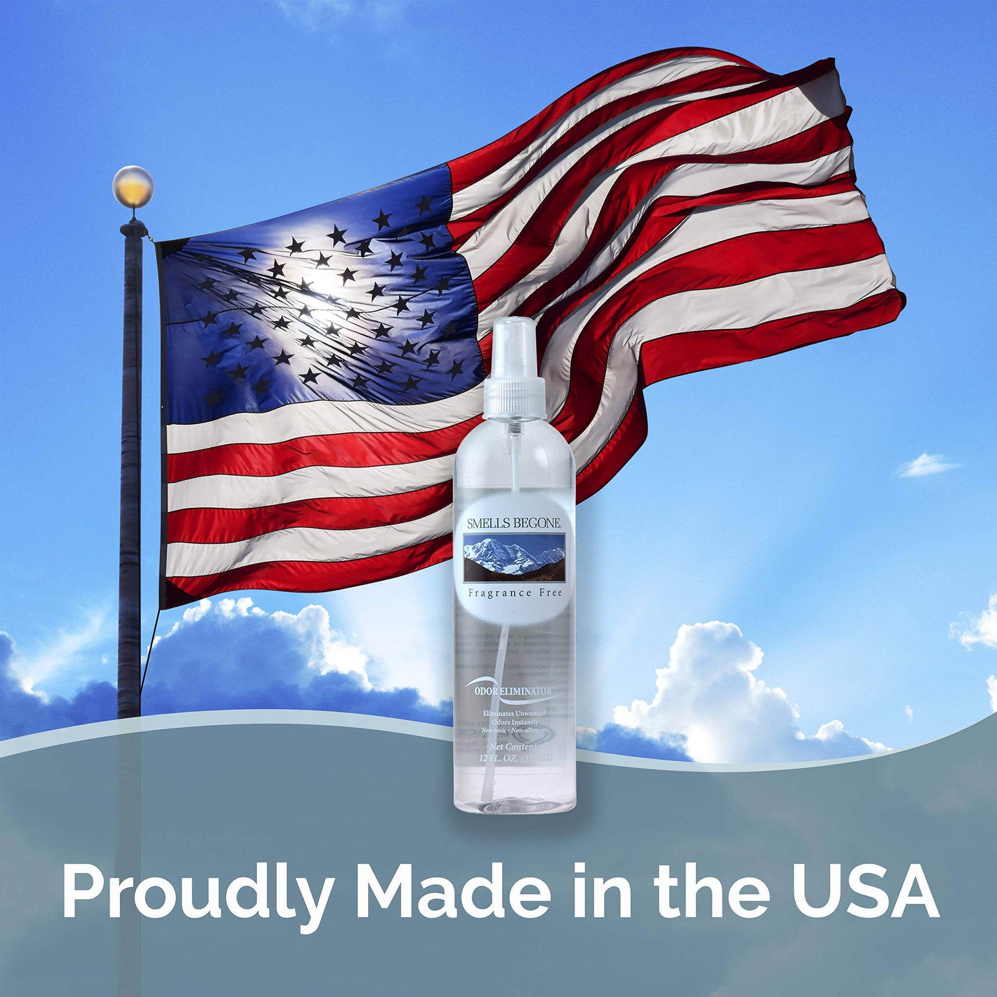 SMELLS BEGONE Air Freshener Spray - 12 oz, Pack of 2 - Odor Eliminator - Eliminates Odors from Smoke, Trash Cans, Cars, Pets & Boats - Fragrance Free