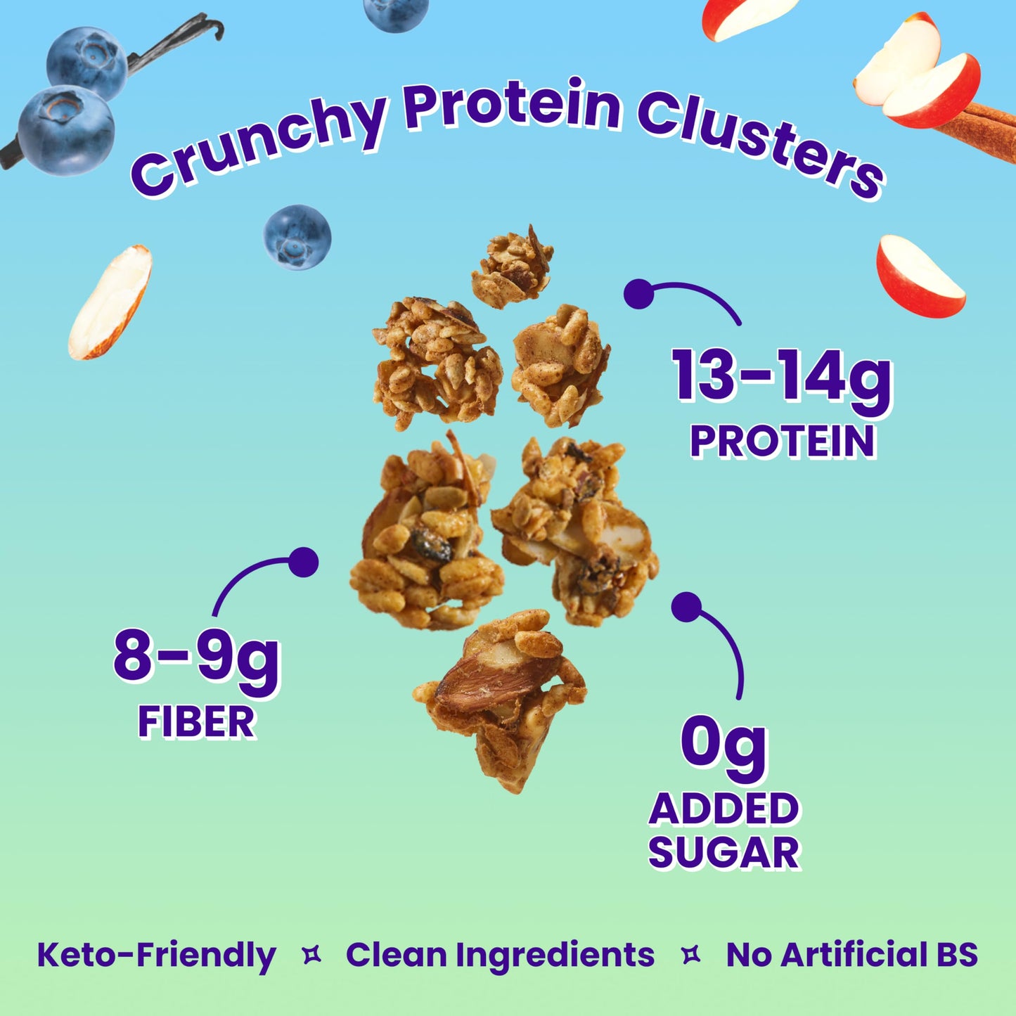 Magic Spoon High Protein Granola Low Sugar - 2 Pack: Blueberry Vanilla & Apple Cinnamon - Low Carb Sugar Free Protein Snacks & Breakfast Food - Grain