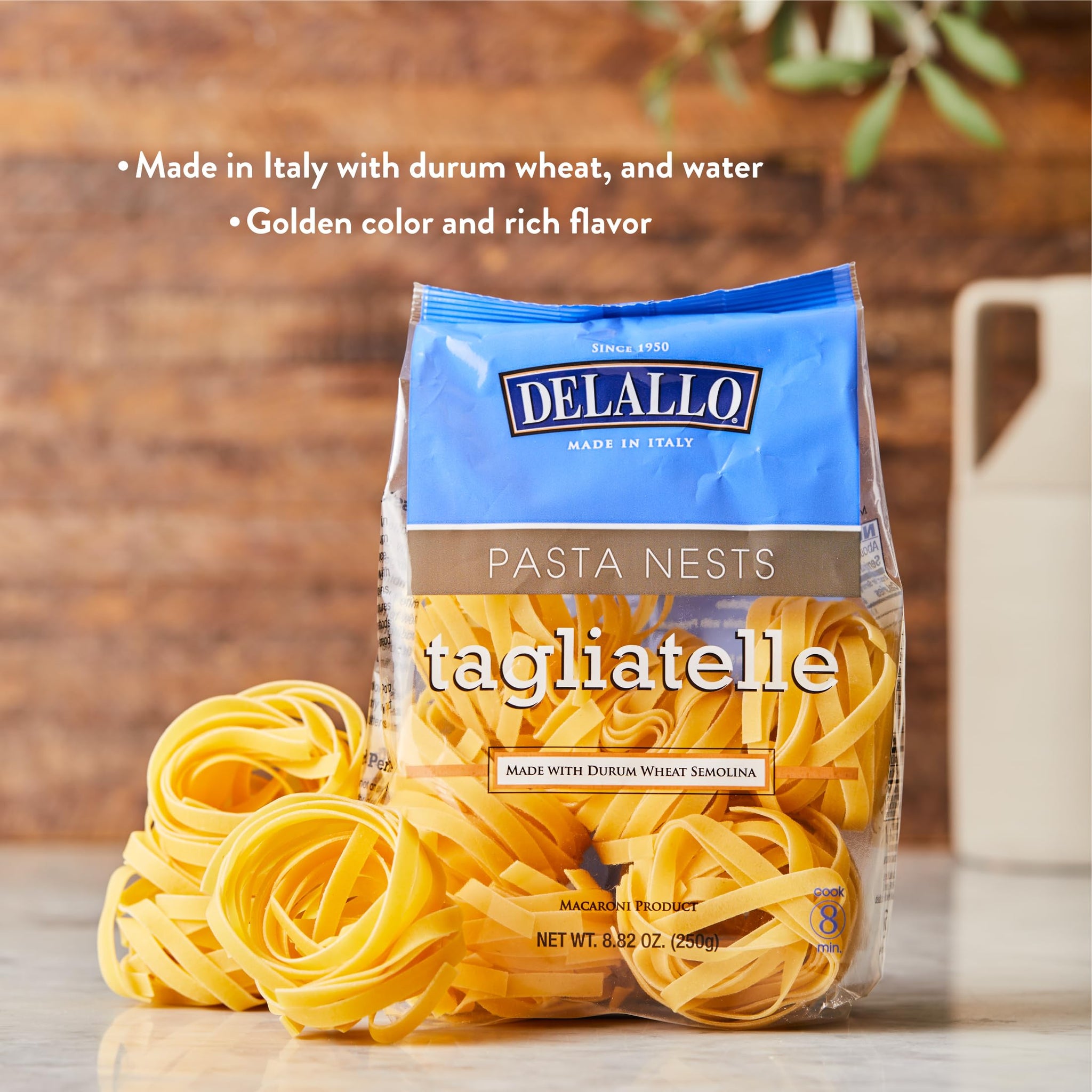 DeLallo Tagliatelle Pasta Noodles, Gourmet Nests Made with 100% Durum Wheat Semolina Non-Enriched Flour, Bronze Cut, Long Flat Ribbon Pasta, Made in