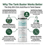 Think Crucial Toilet Tank Cleaner Concentrate - 35% Citric Acid, 8 Uses, Bleach-Free, No Blue Dye, Septic Safe - 16 fl oz