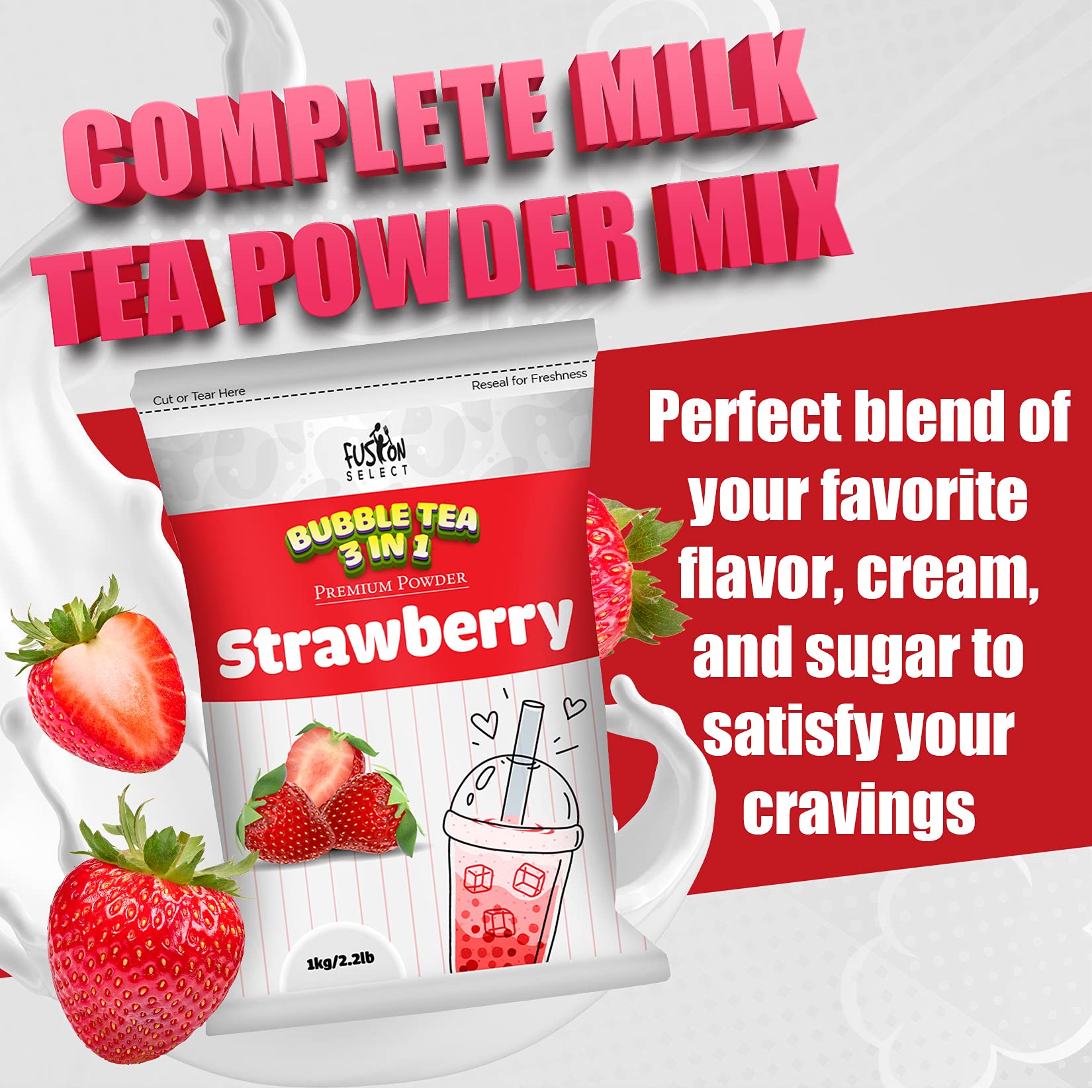 Fusion Select 2.2lb Lychee Tea Powder Flavored-3-in-1 Drink Powder with Cream & Sugar - Instant Pre-Mixed Beverage for Hot or Cold Blends or Yummy
