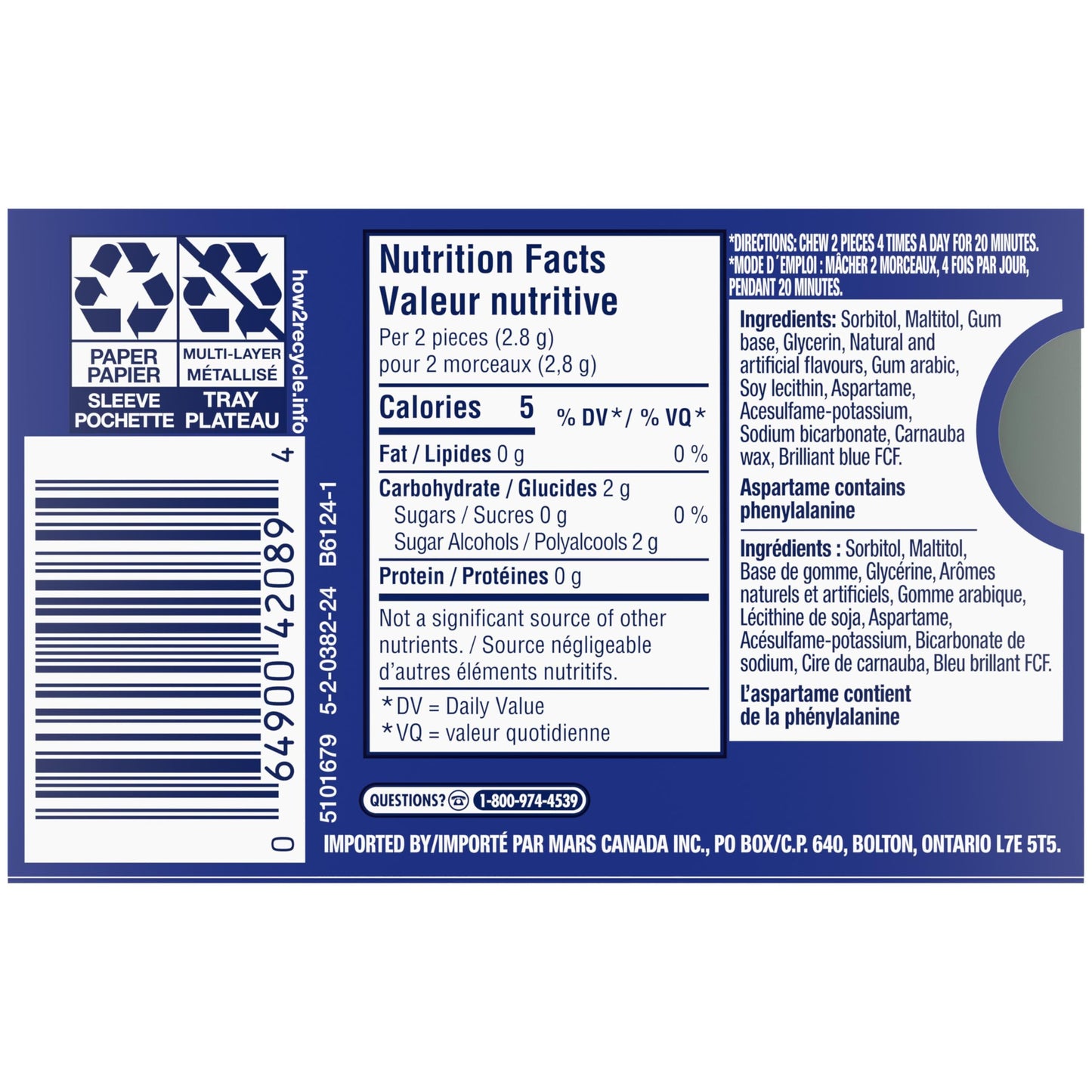 Excel White Sugar-Free Gum, Winterfresh, 12 Count