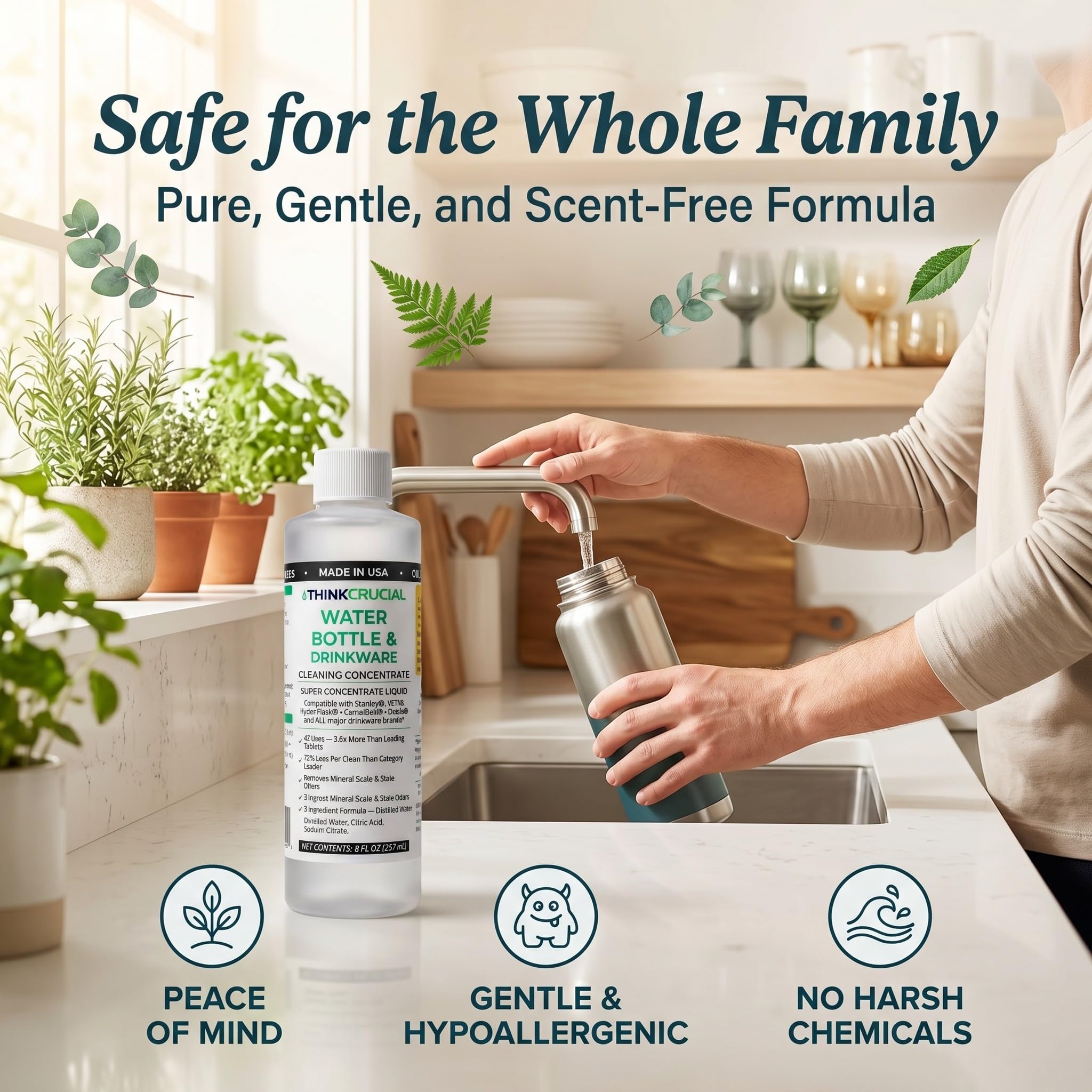 Think Crucial Bottle Blaster - 47-Use Water Bottle Cleaning Concentrate - Made in USA - Compatible with Stanley, YETI, Hydro Flask, CamelBak - 8 oz
