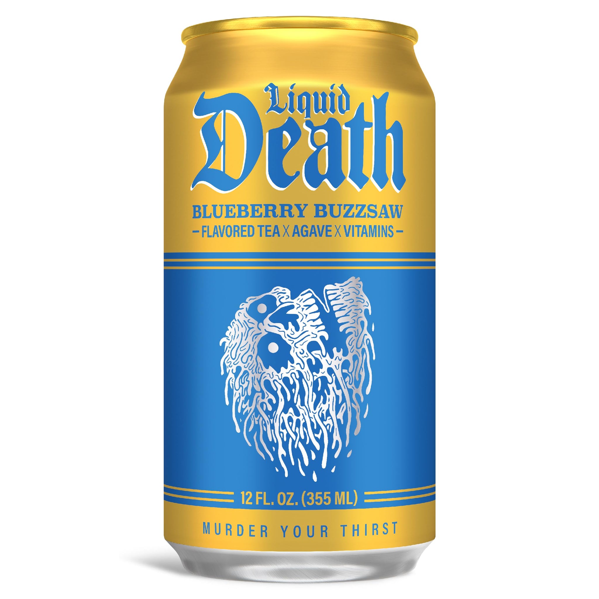 Liquid Death Iced Tea - Blueberry Buzzsaw (Blueberry-Flavored Black Tea), Less Sugar*, Boost of Caffeine, B Vitamins, No Artificial Sweeteners, 12 Fl