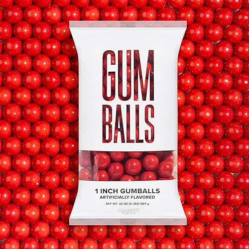Candy Envy - Red 1 Inch Gumballs - 2lb Bag - Approximately 113 Gumballs Per Bag - North American Made & Kosher Certified