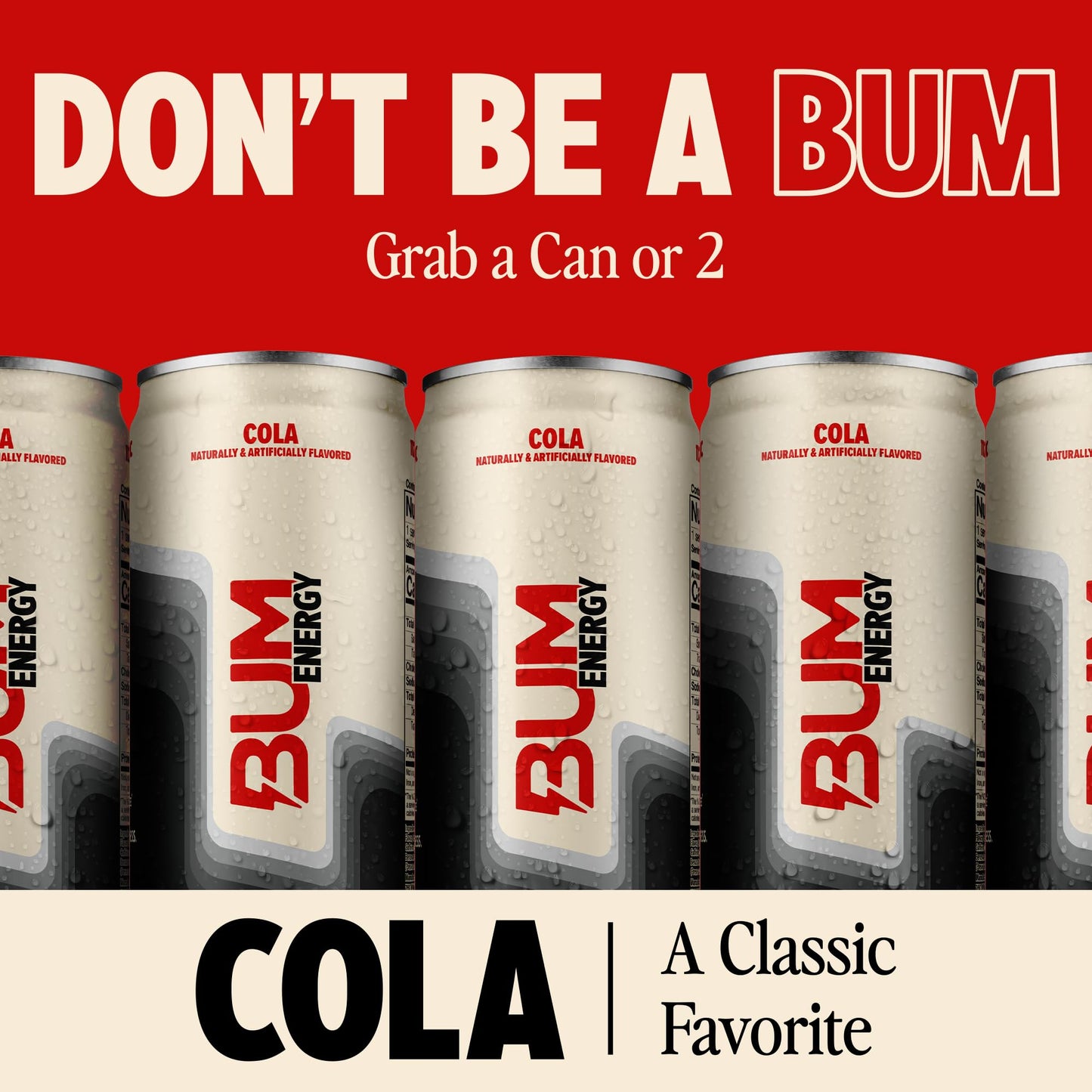 BUM Sugar-Free Energy Drink, Cola - Lightly Carbonated & No Artificial Colors, Natural Caffeine & Citicoline for Energy & Focus, Brain Boost & Workout