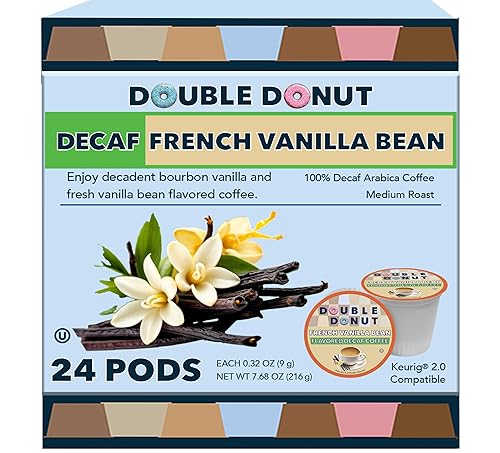 Double Donut Coffee Double Donut Decaf French Vanilla Coffee Pods, Medium Roast Single Serve French Vanilla Bean Decaf Flavored Coffee Pods For Keurig