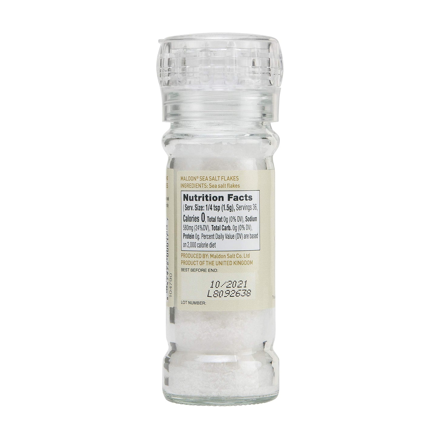 Maldon Salt, Sea Salt Grinder, 55 g, 6 Count, Refillable and Adjustable, Kosher, Natural, Handcrafted, Gourmet, Pyramid Crystals