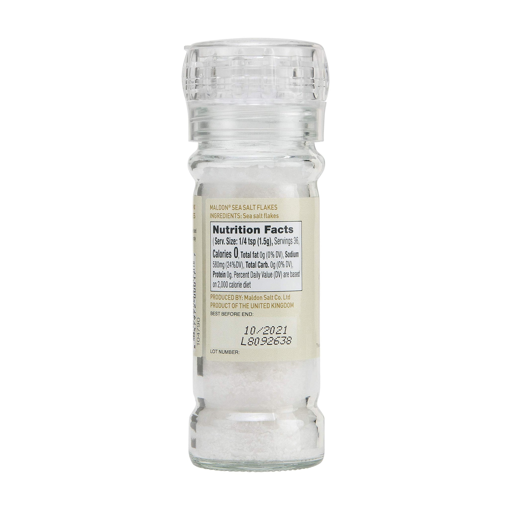 Maldon Salt, Sea Salt Grinder, 55 g, 6 Count, Refillable and Adjustable, Kosher, Natural, Handcrafted, Gourmet, Pyramid Crystals