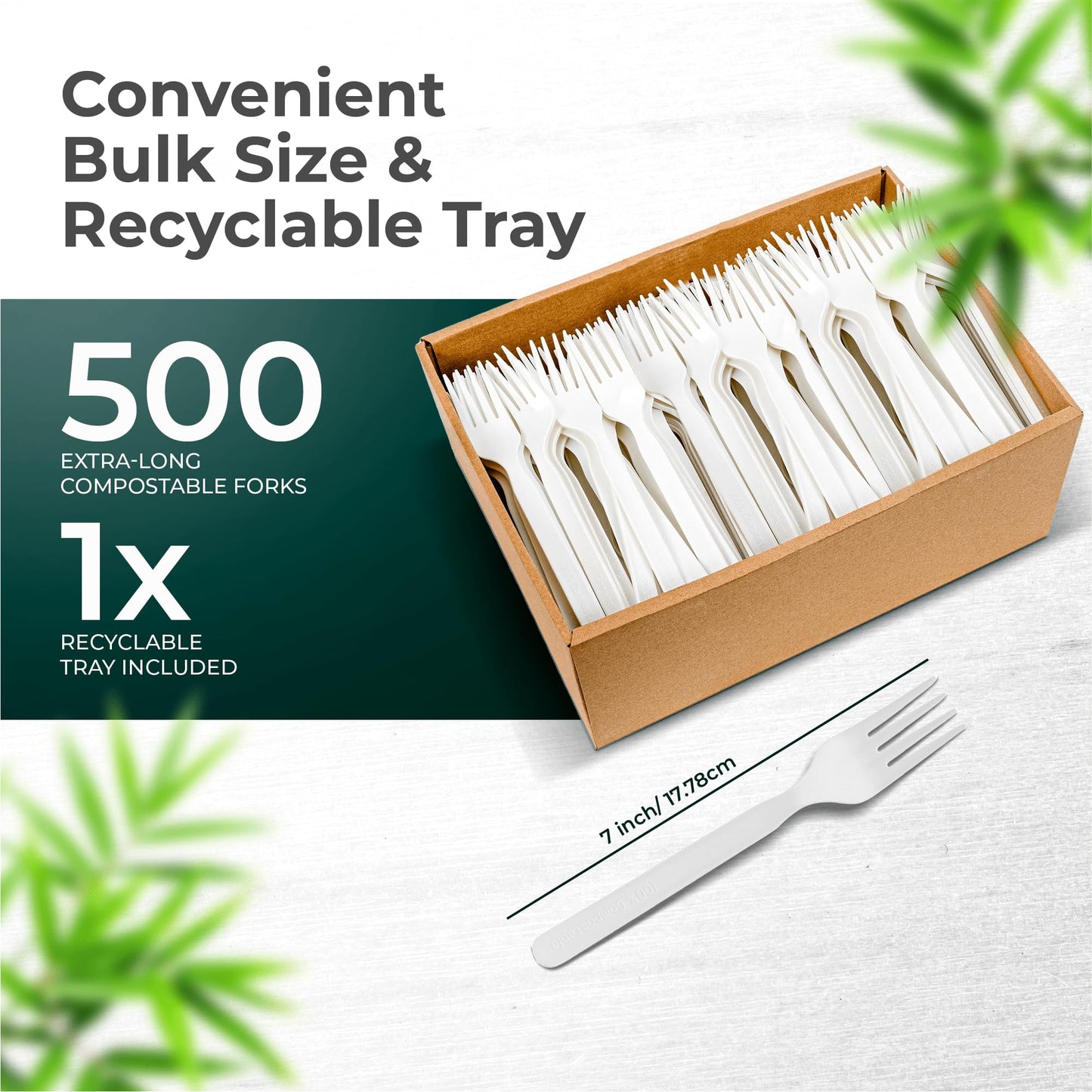 100% Compostable Forks 500 Large biodegradable Disposable Compostable Cutlery Silverware Utensils durable and heat resistant alternative to plastic