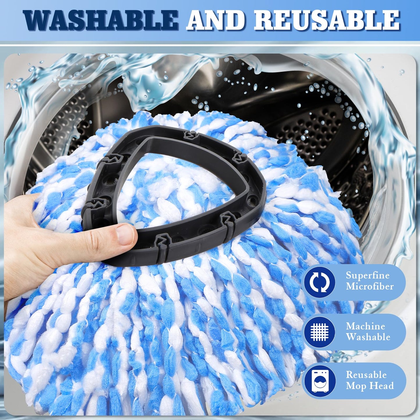 Wa.IE Jiemi 6 Pack Mop Replacement Heads Compatible with Ocedar RinseClean 2-Tank System - Includes 1 Mop Base,6 Microfiber Mop Refills, Easy Cleaning