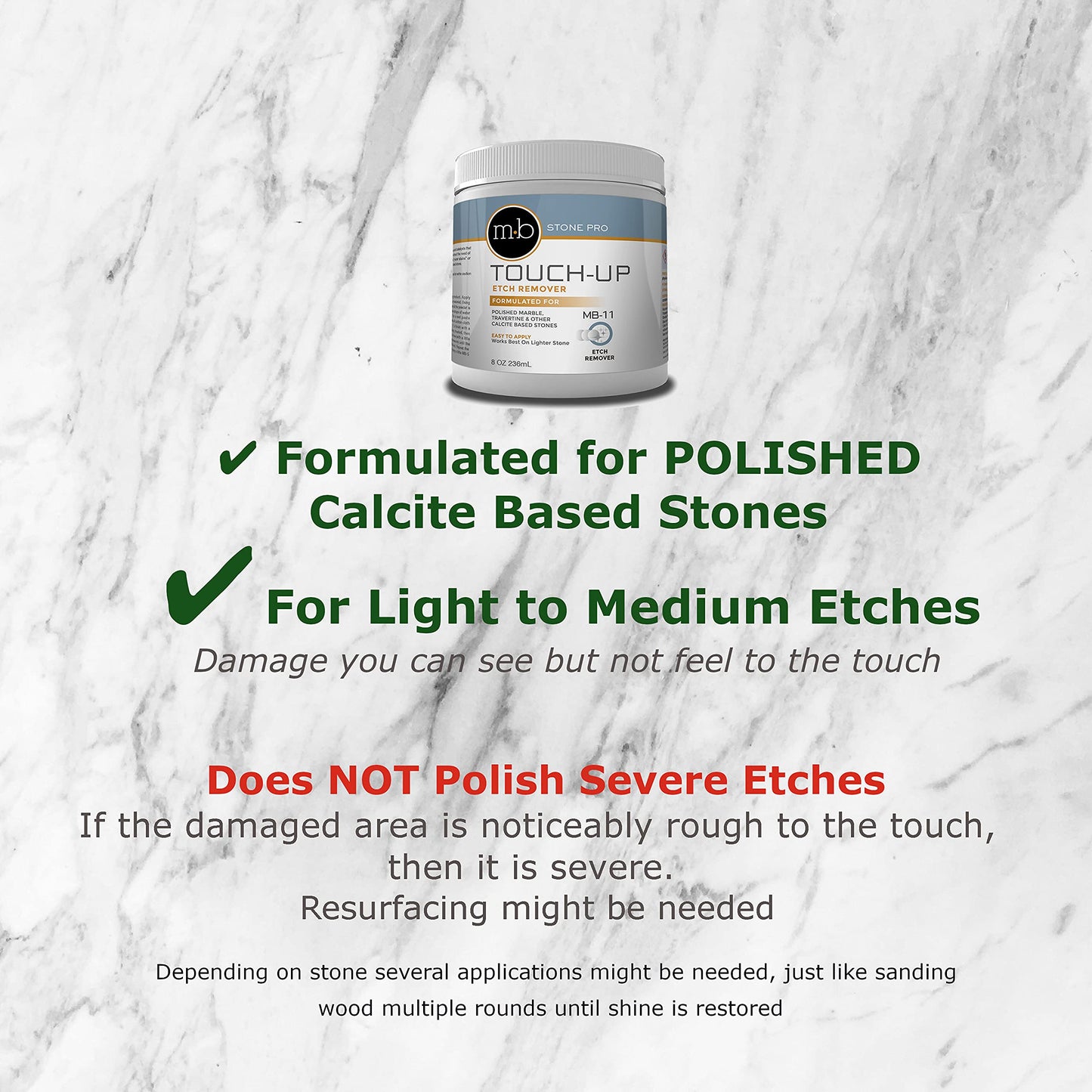 MB Stone Care Marble Repair Kit MB-5 Multi-Surface Cleaner, Finito Spray Polish & MB-11 Touch Up Etch Remover Ready to Use Bundle (1Quart / 32FL OZ