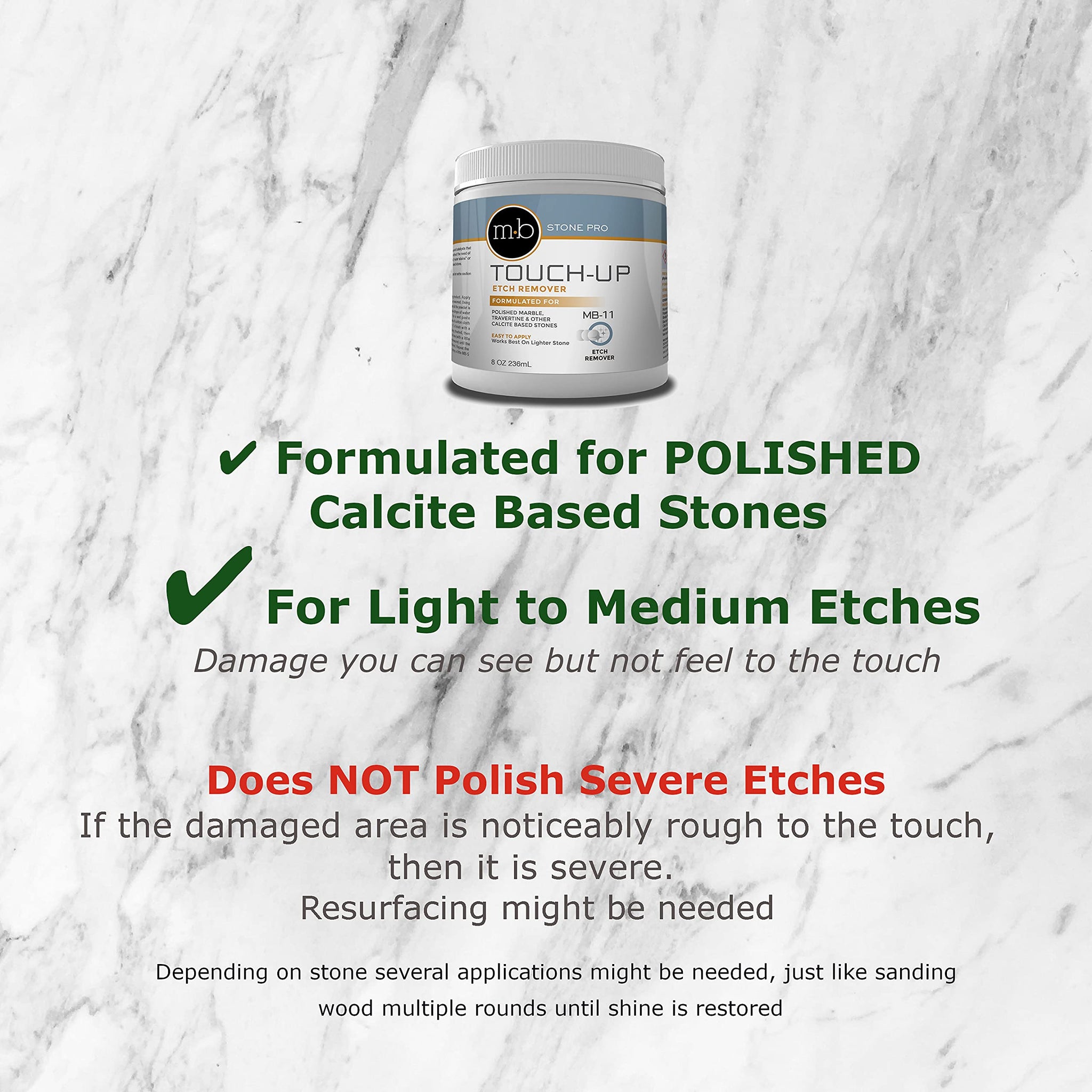MB Stone Care Marble Repair Kit MB-5 Multi-Surface Cleaner, Finito Spray Polish & MB-11 Touch Up Etch Remover Ready to Use Bundle (1Quart / 32FL OZ