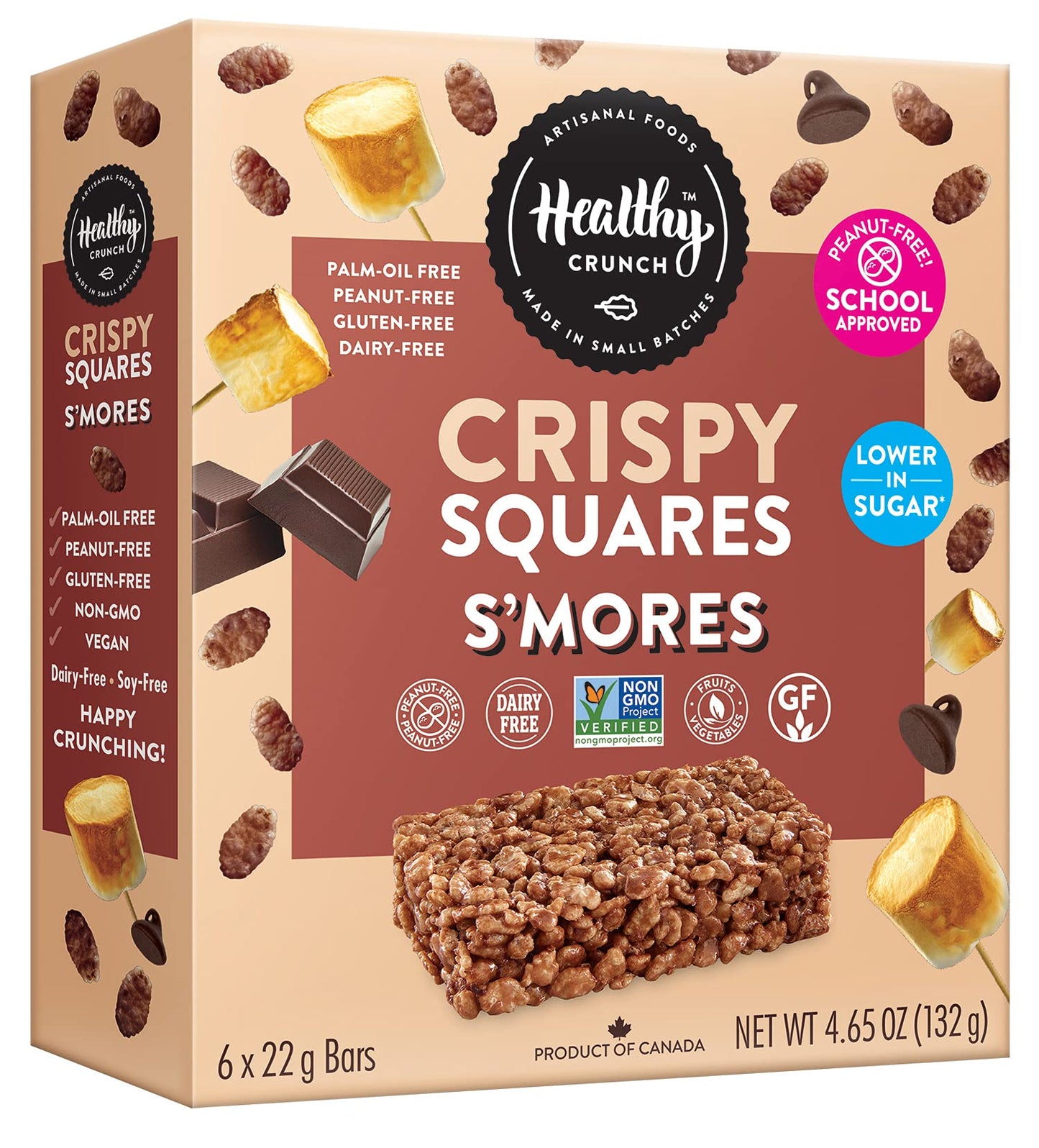 HEALTHY CRUNCH ALLERGEN-FREE CRISPY SQUARES - 6 BOXES GLUTEN-FREE PEANUT FREE (S'MORES)