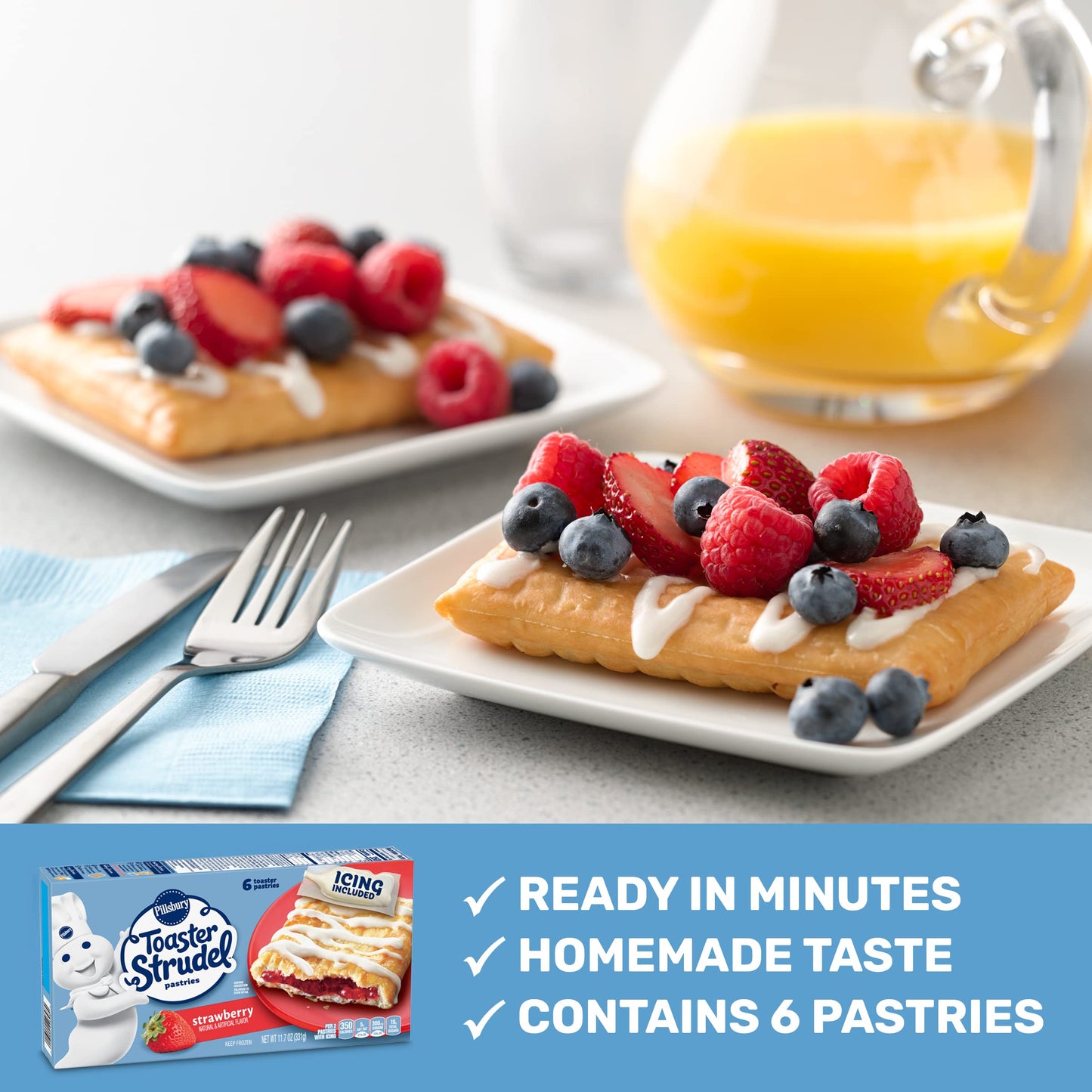 Pillsbury Toaster Strudel Frozen Pastries, Strawberry, 6 Ct, 11.7 oz