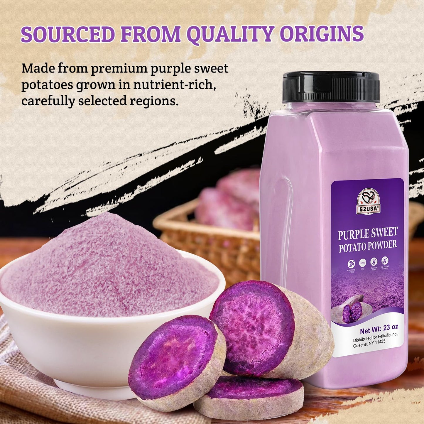 52USA Purple Sweet Potato Powder, 23oz(652g) | 100% Natural Food Coloring | Gluten-Free, Vegan, Rich in Anthocyanins | Purple Potato Powder