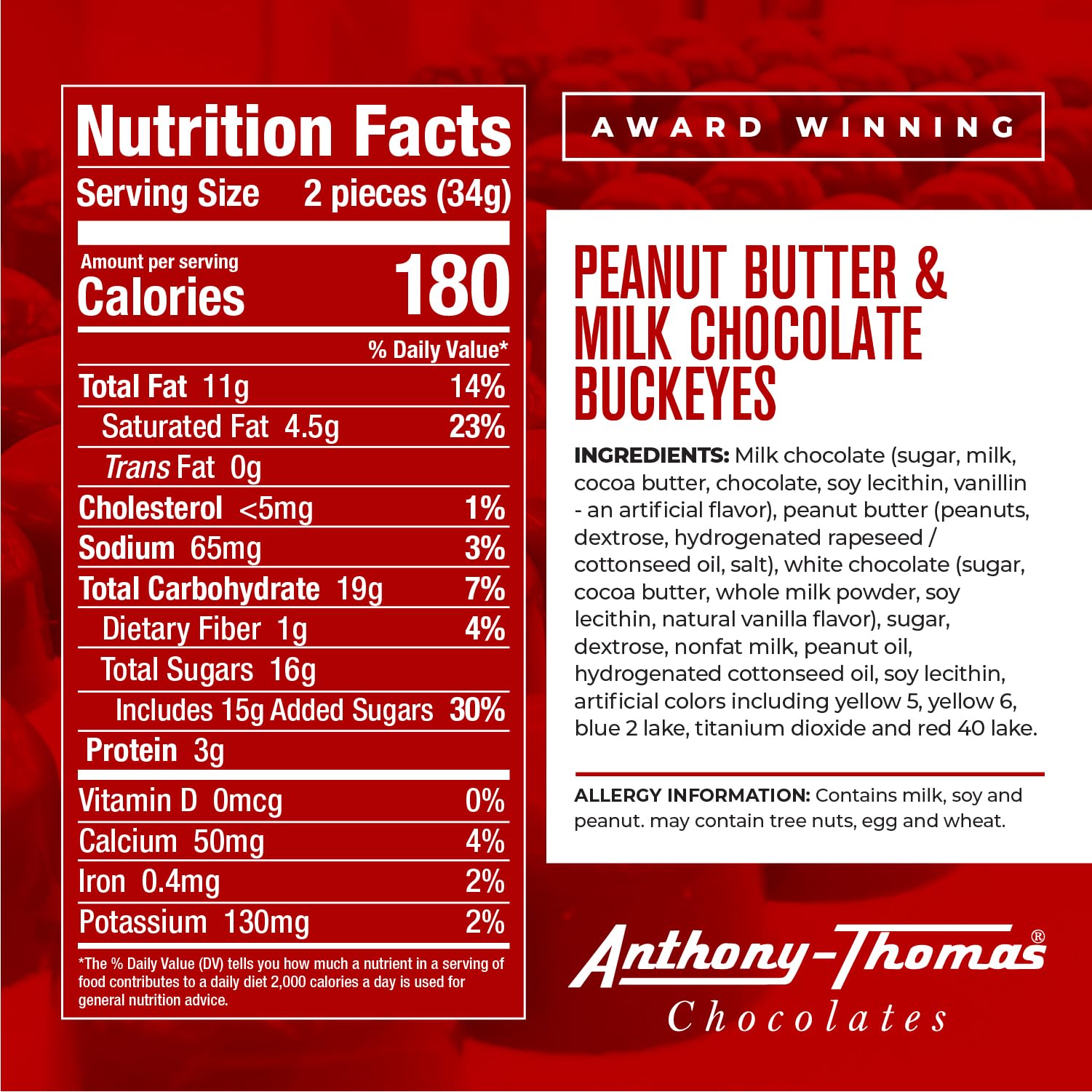 Anthony-Thomas, Peanut Butter & Milk Chocolate Buckeyes in Ohio State Buckeyes Box, Deliciously Delightful Snacks (12 Count)